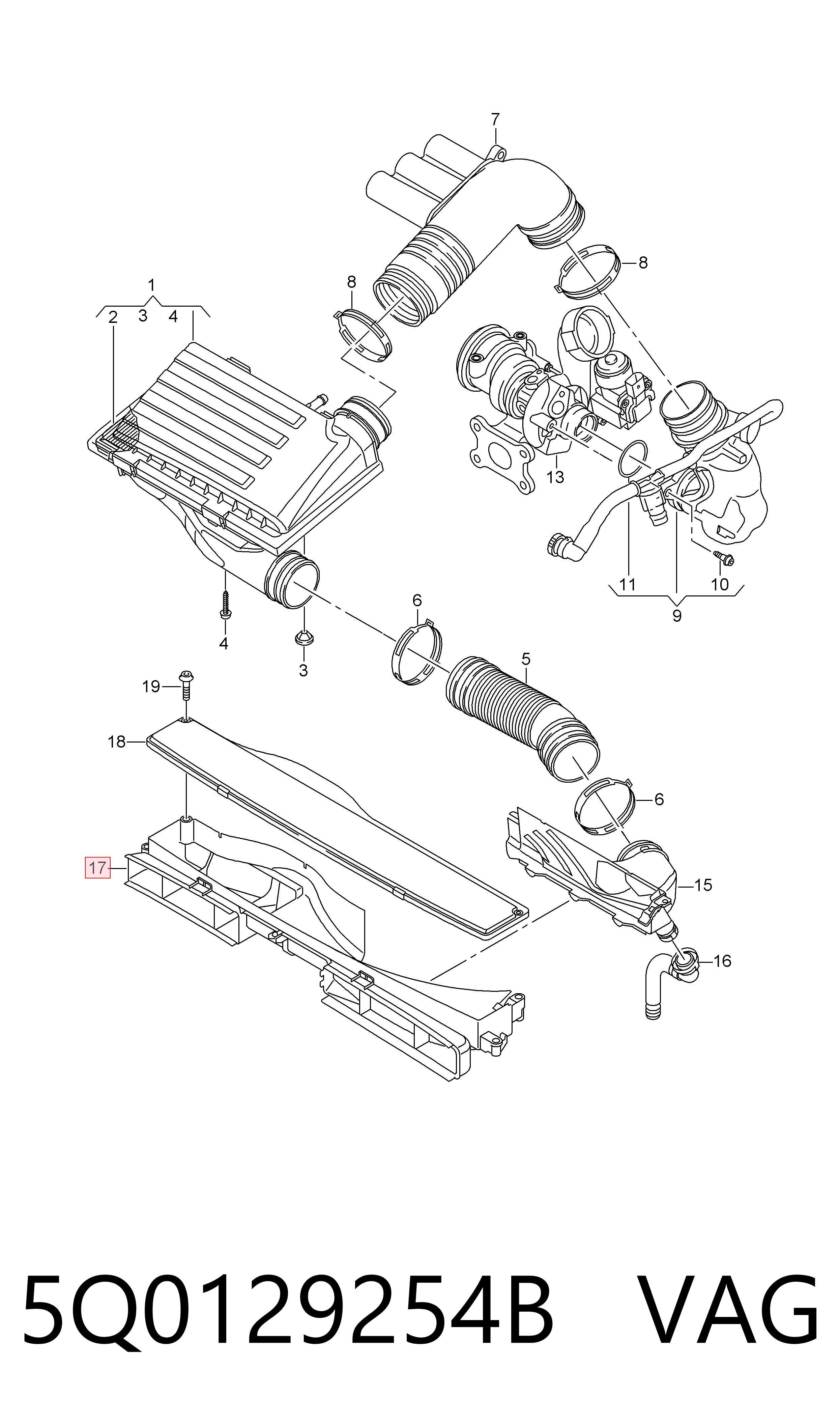 5Q0129254B VAG Wlot powietrza do filtra powietrza