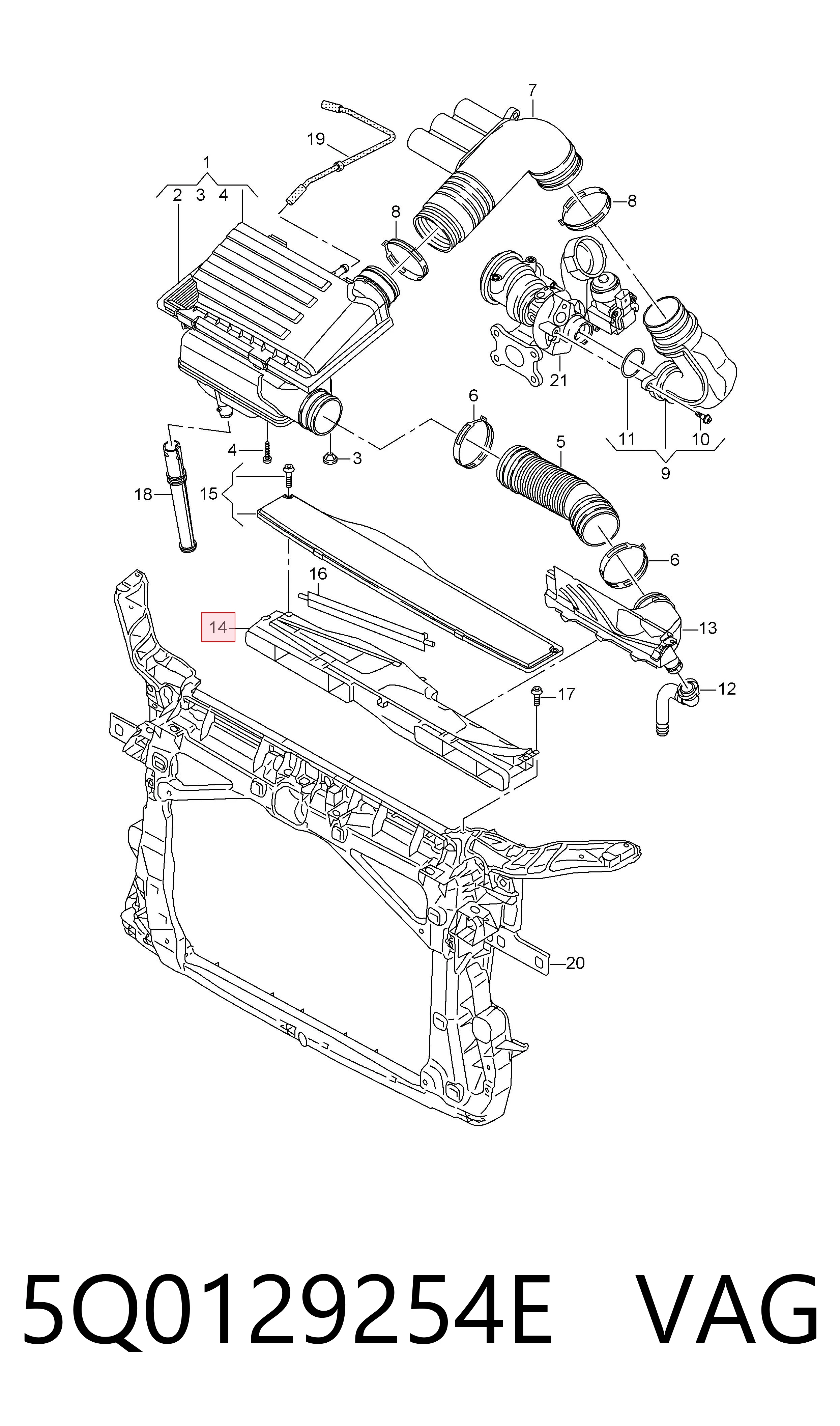 5Q0129254E VAG Wlot powietrza do filtra powietrza
