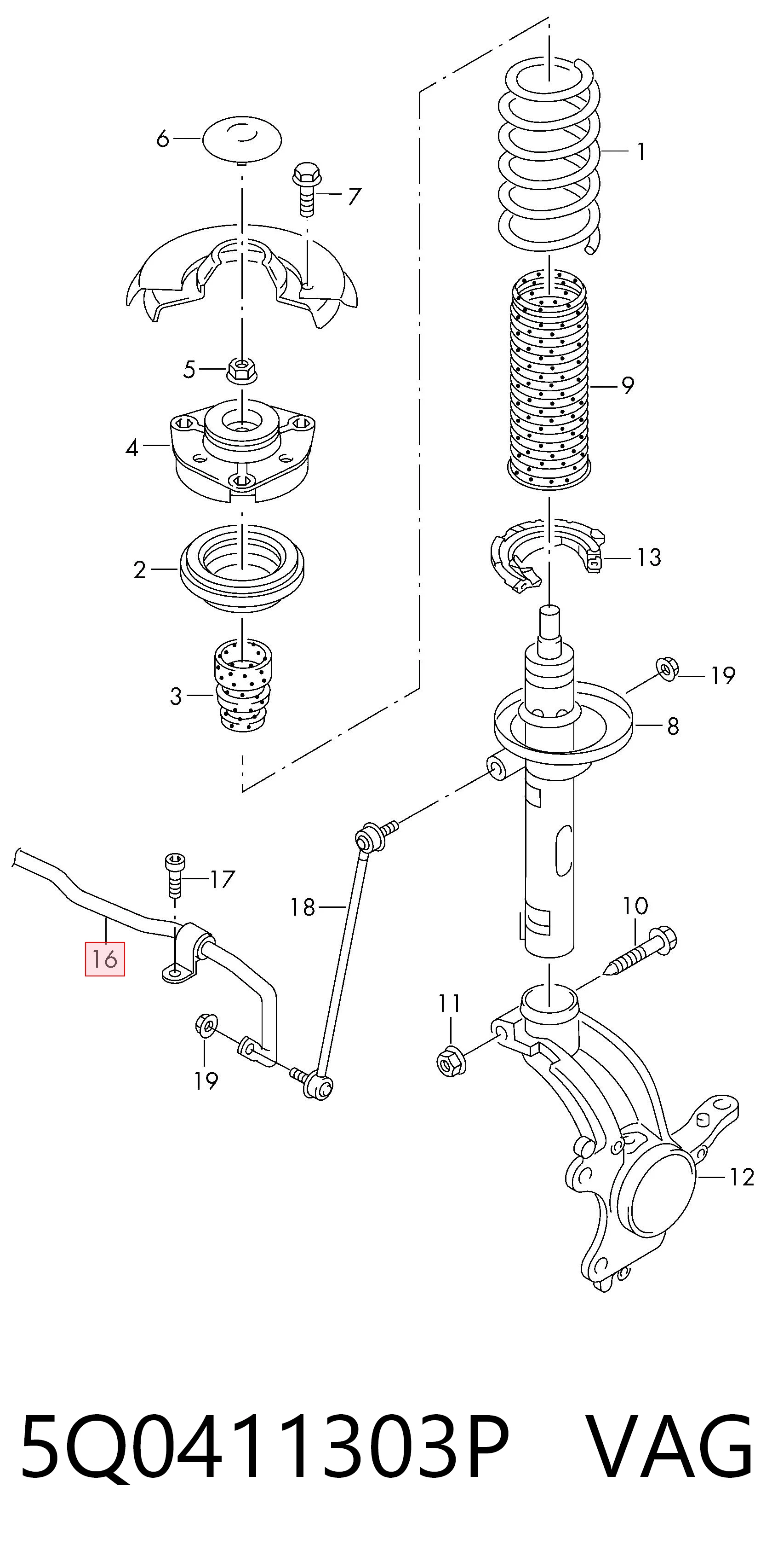 5Q0411303P VAG Stabilizator przedni