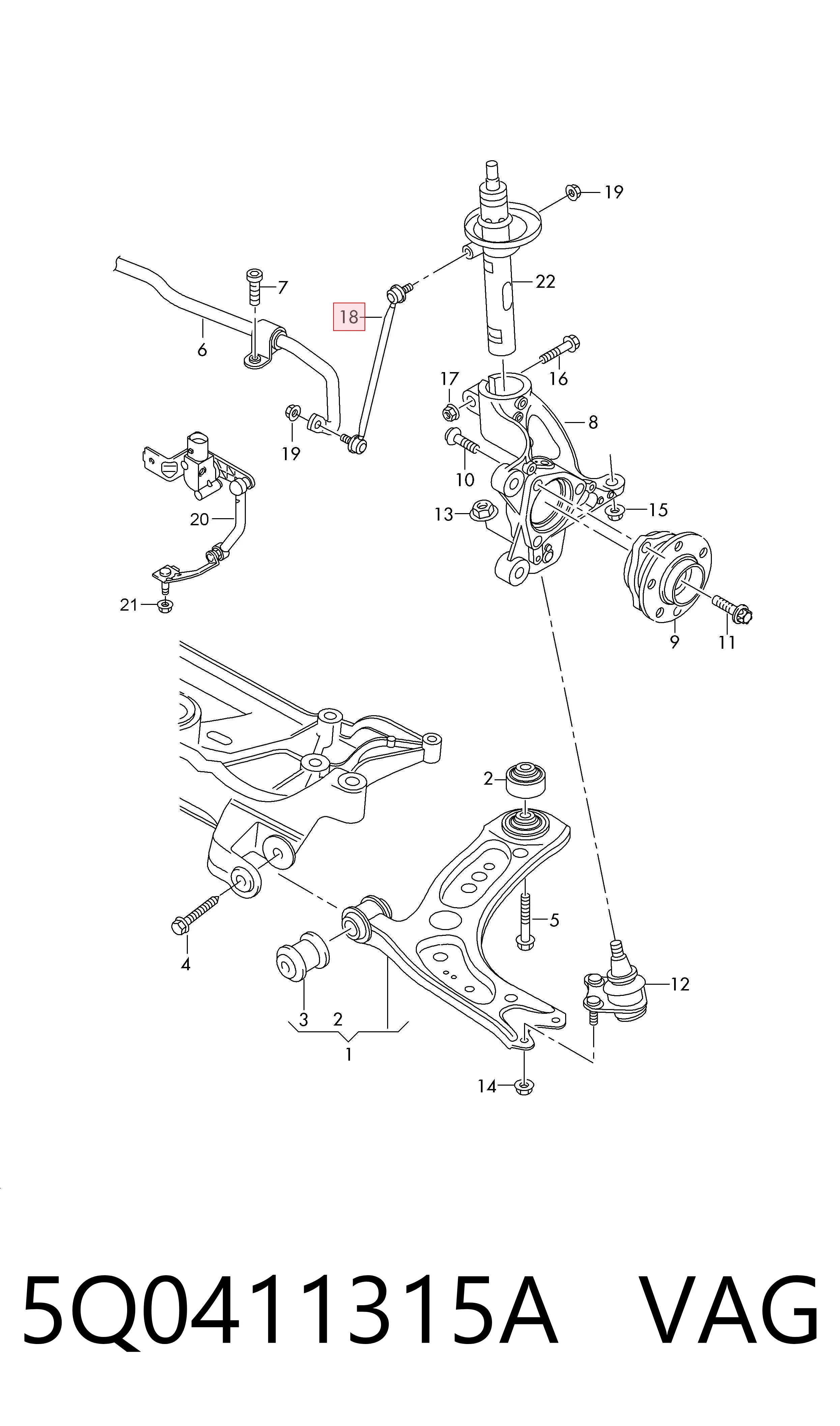 Łącznik stabilizatora przedniego VAG 5Q0411315A cena, od 14,59 USD