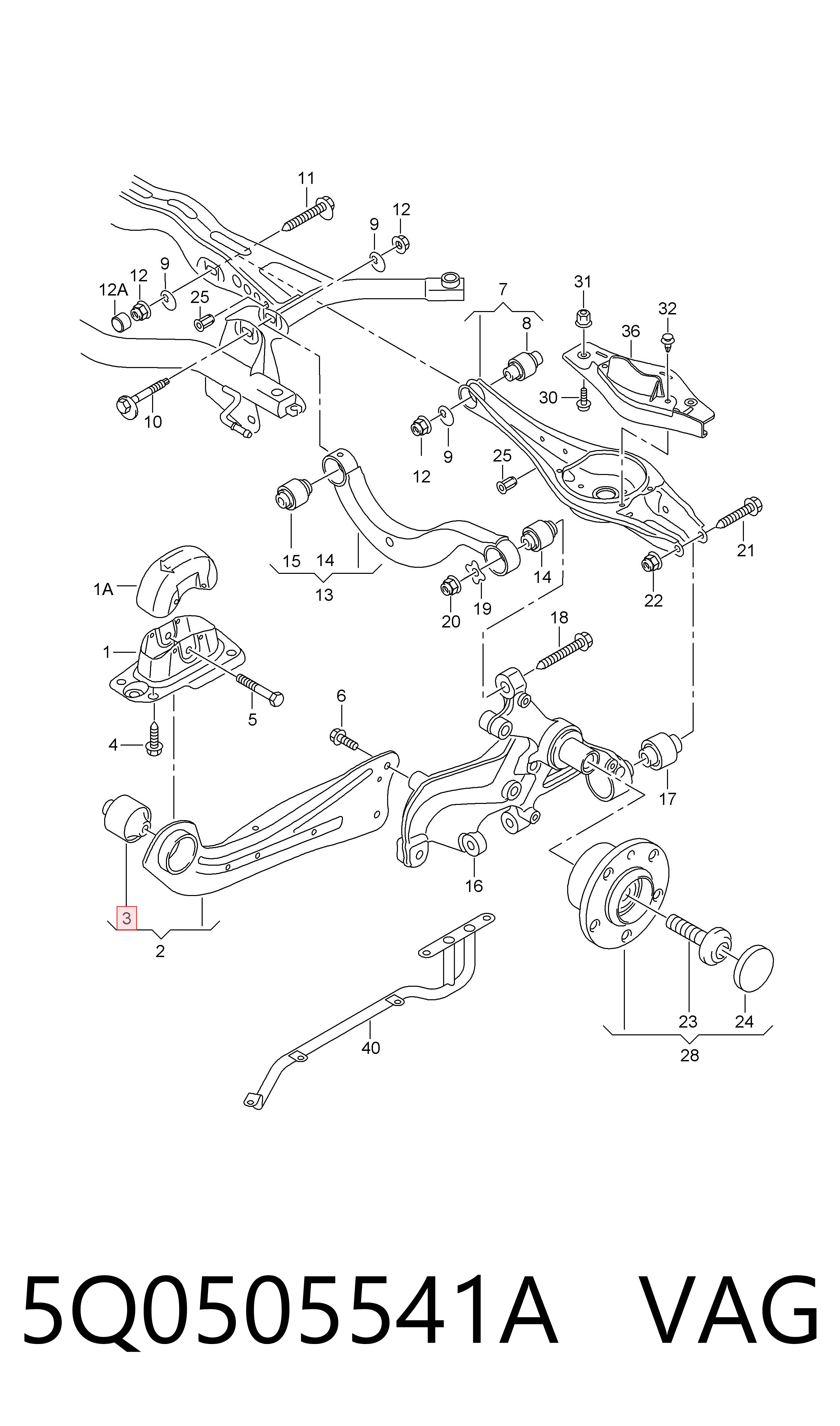5Q0505541A VAG Silentblock tylnego wahacza podłużnego przedni