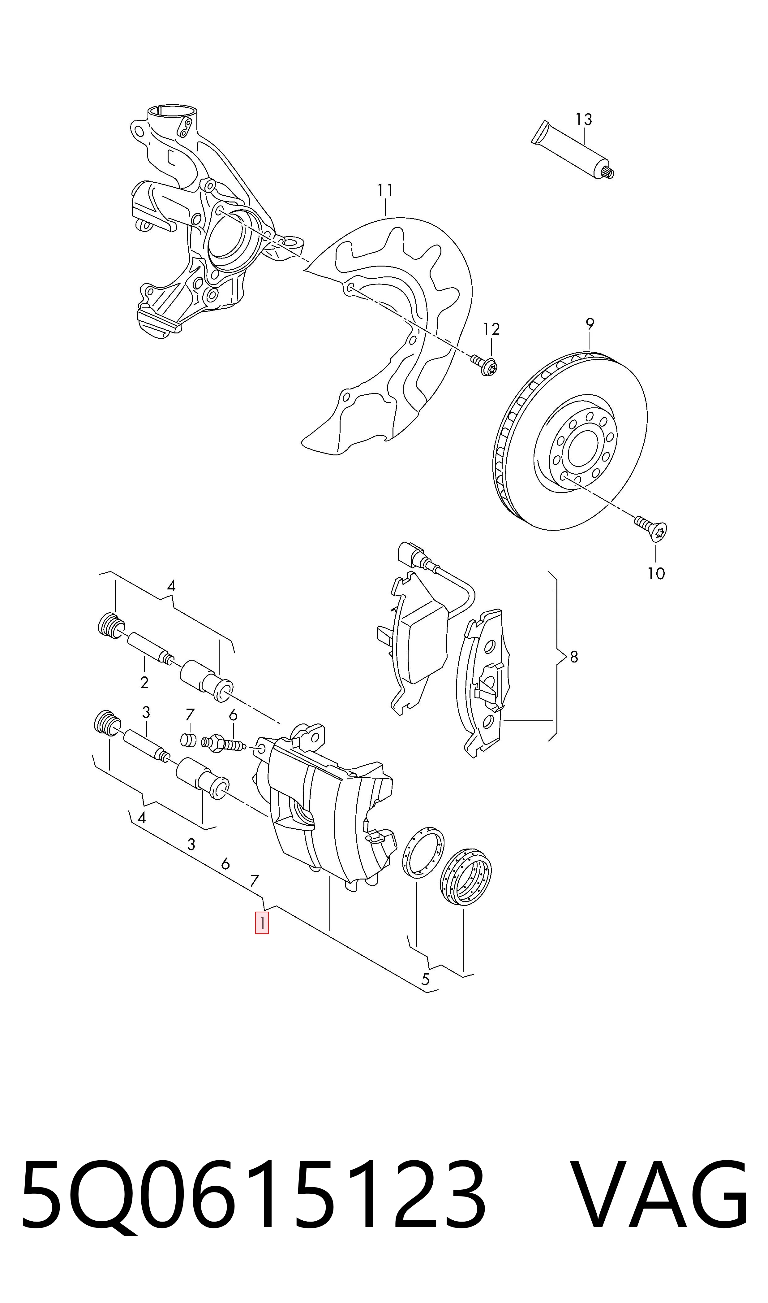 Zacisk hamulcowy przedni lewy VAG 5Q0615123 cena, od 78,32 USD