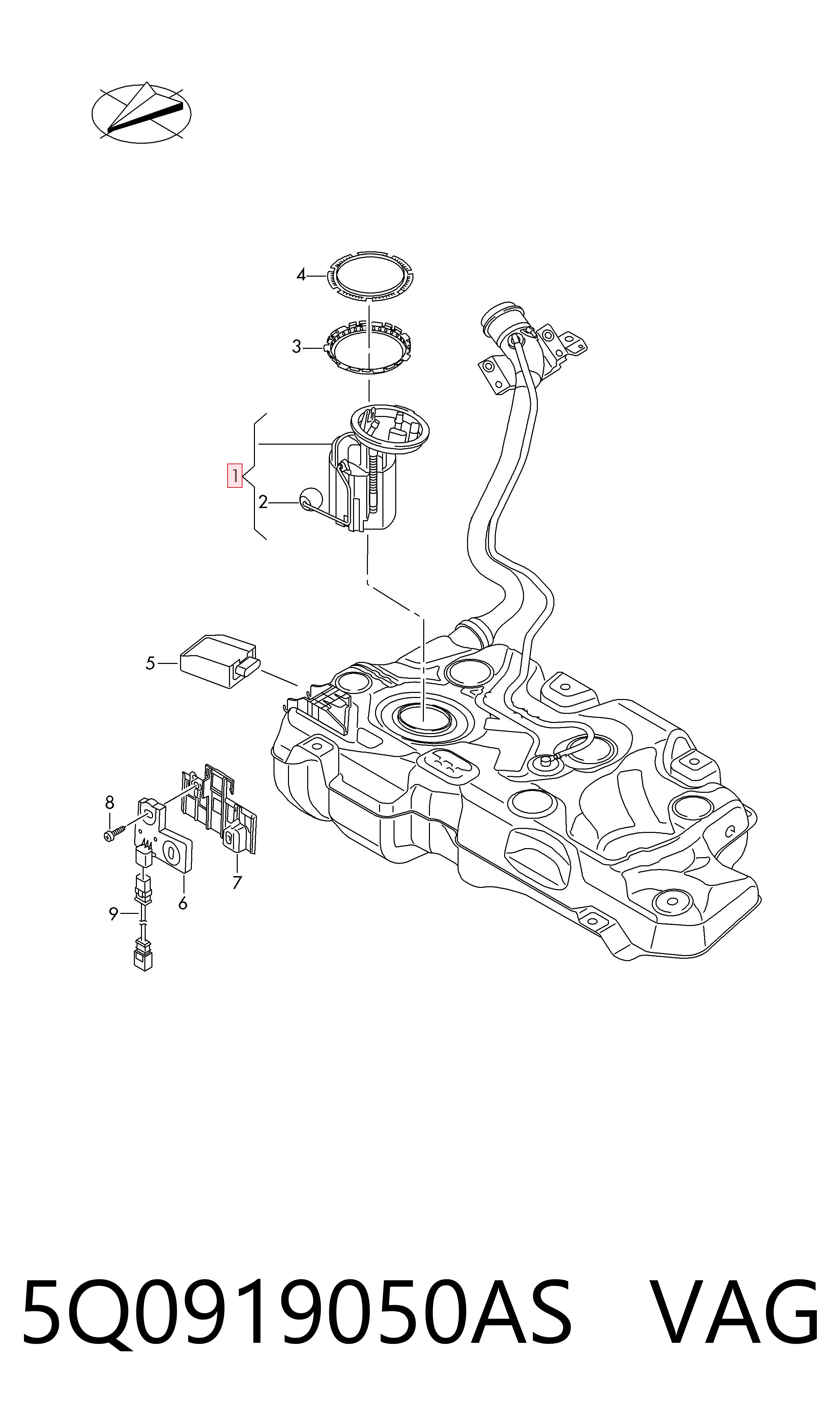 Moduł pompy paliwowej z czujnikiem poziomu paliwa VAG 5Q0919050AS cena, od 125,99 USD