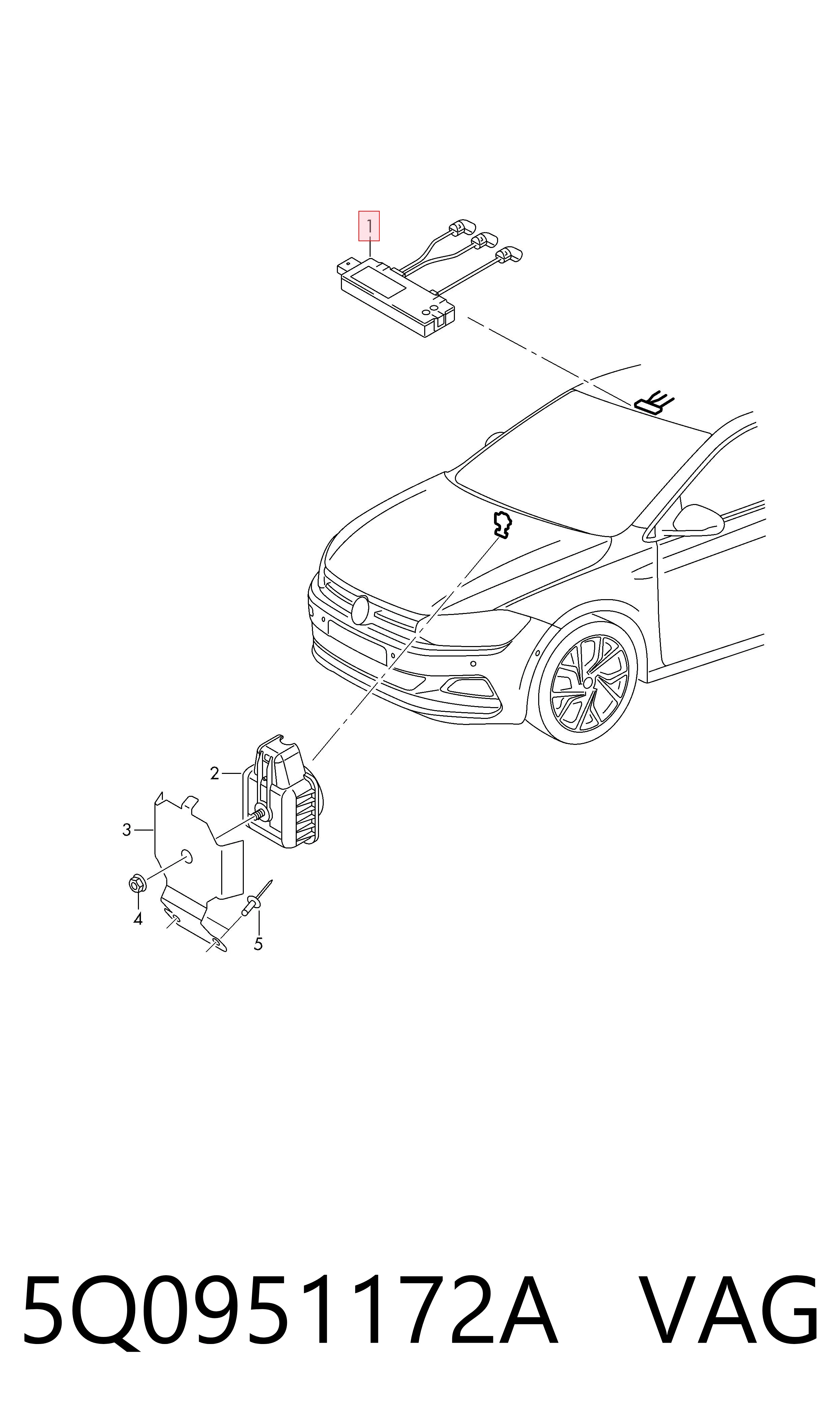 Do koszyka 5Q0951172A VAG Modul sterownik alarmu (ECU)