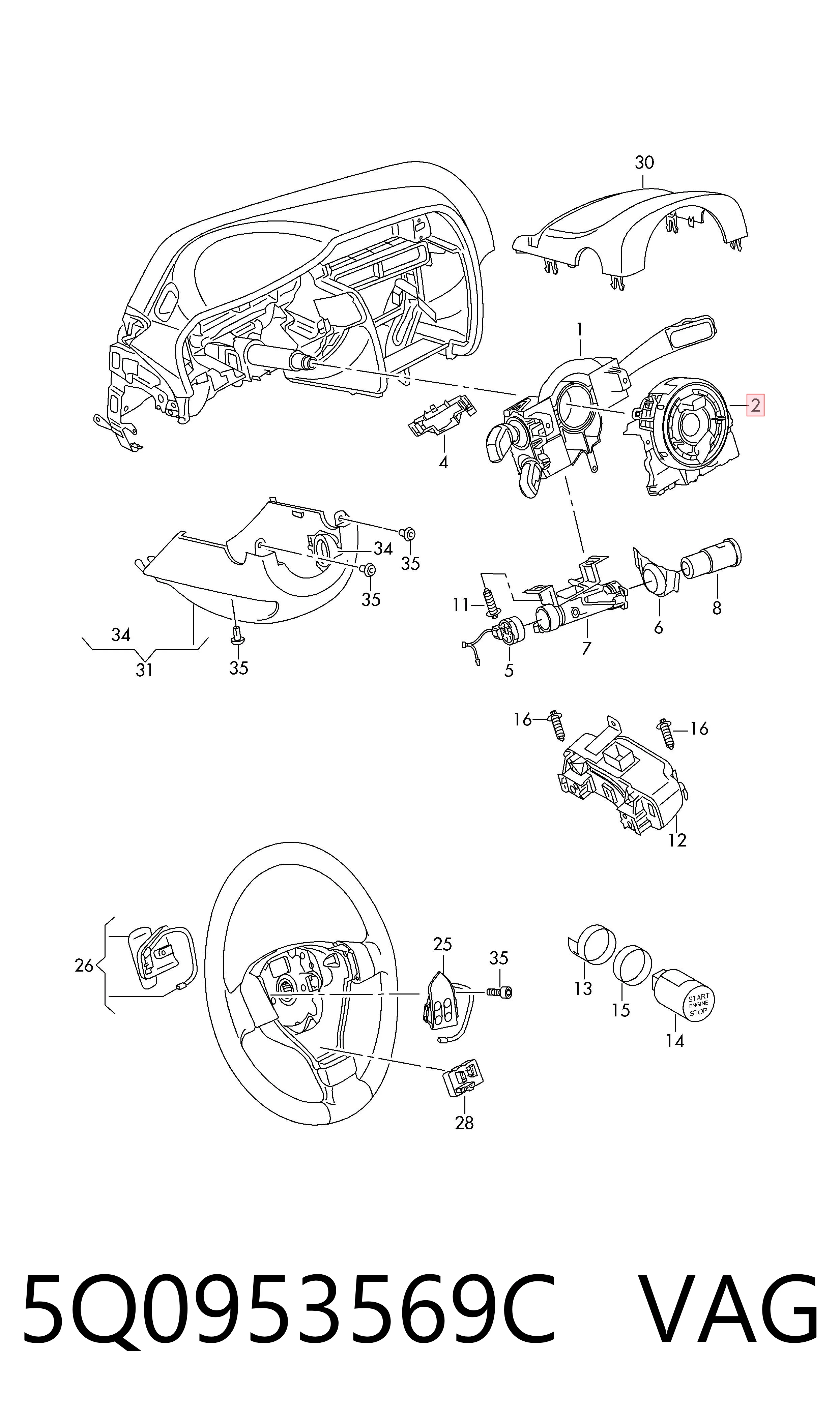5Q0953569C VAG Pierścień kontaktowy AIRBAG, taśma kierownicy
