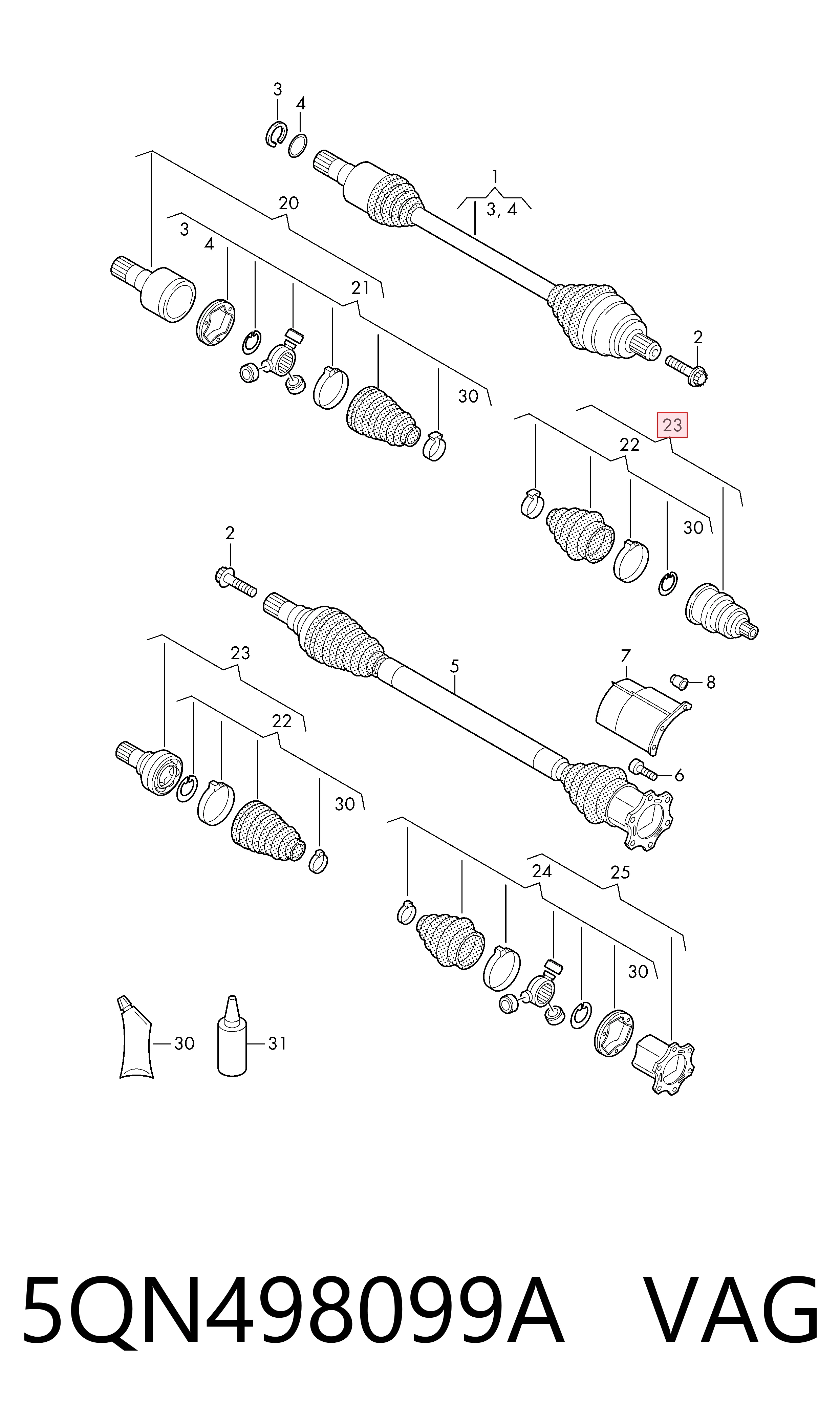 Przegub homokinetyczny przedni zewnętrzny do Volkswagen Tiguan Allspace  BW2, BJ2