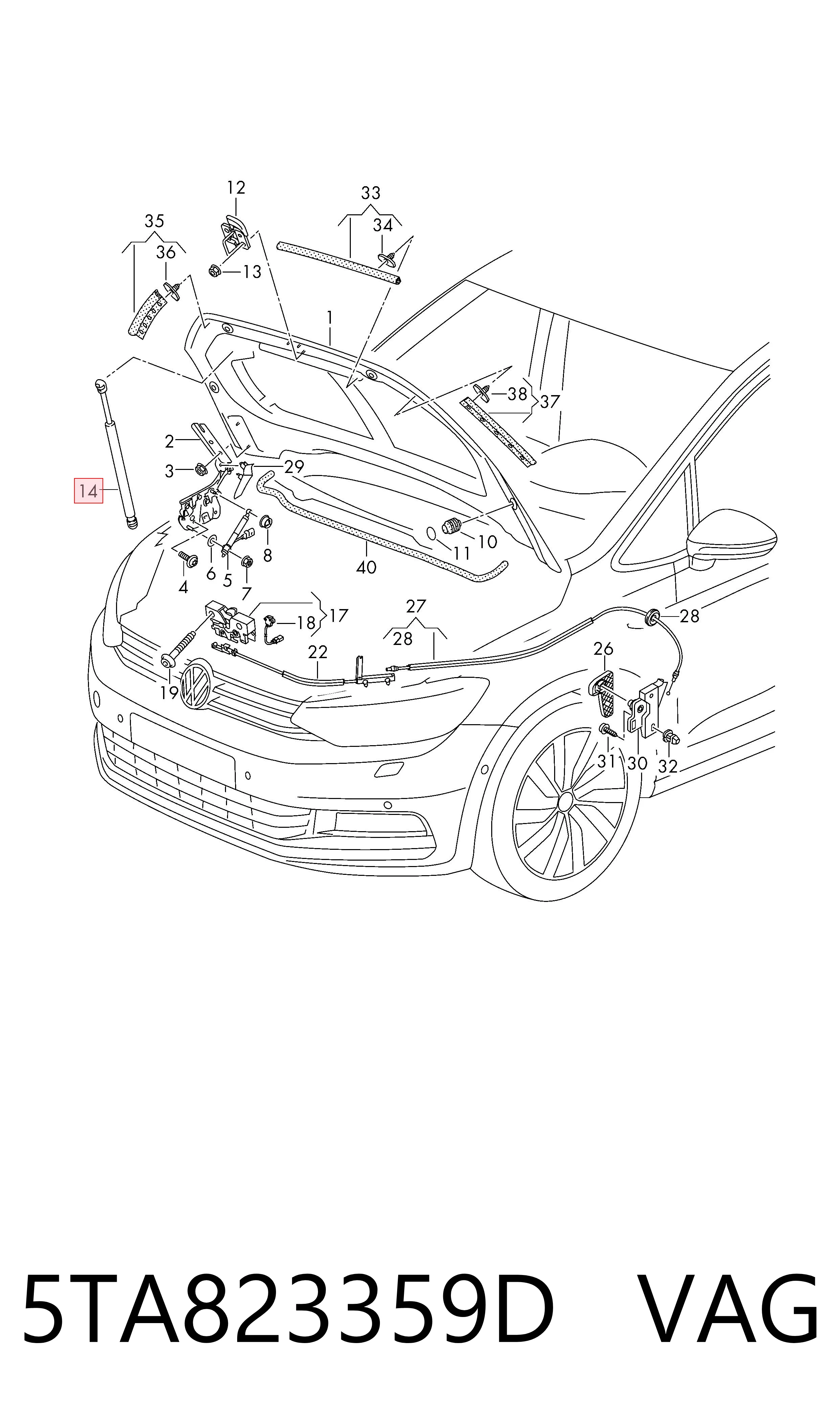 Do koszyka Amortyzator maski Volkswagen Touran III 5T1