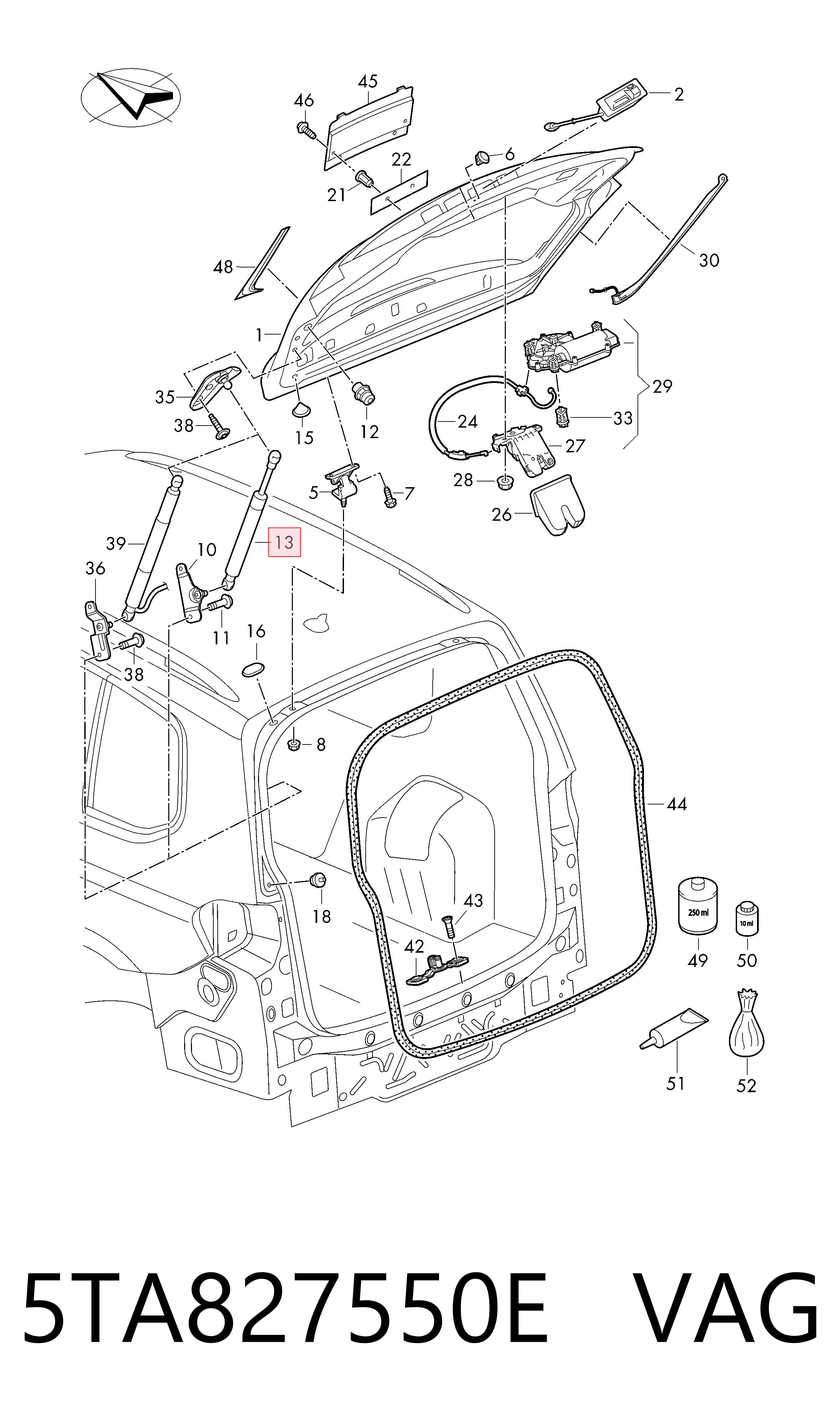 Amortyzator klapy bagażnika (3/5 drzwi-tylnych) Volkswagen Touran III minivan (5T1) (2015 - 2026) cena, od 27,35 USD