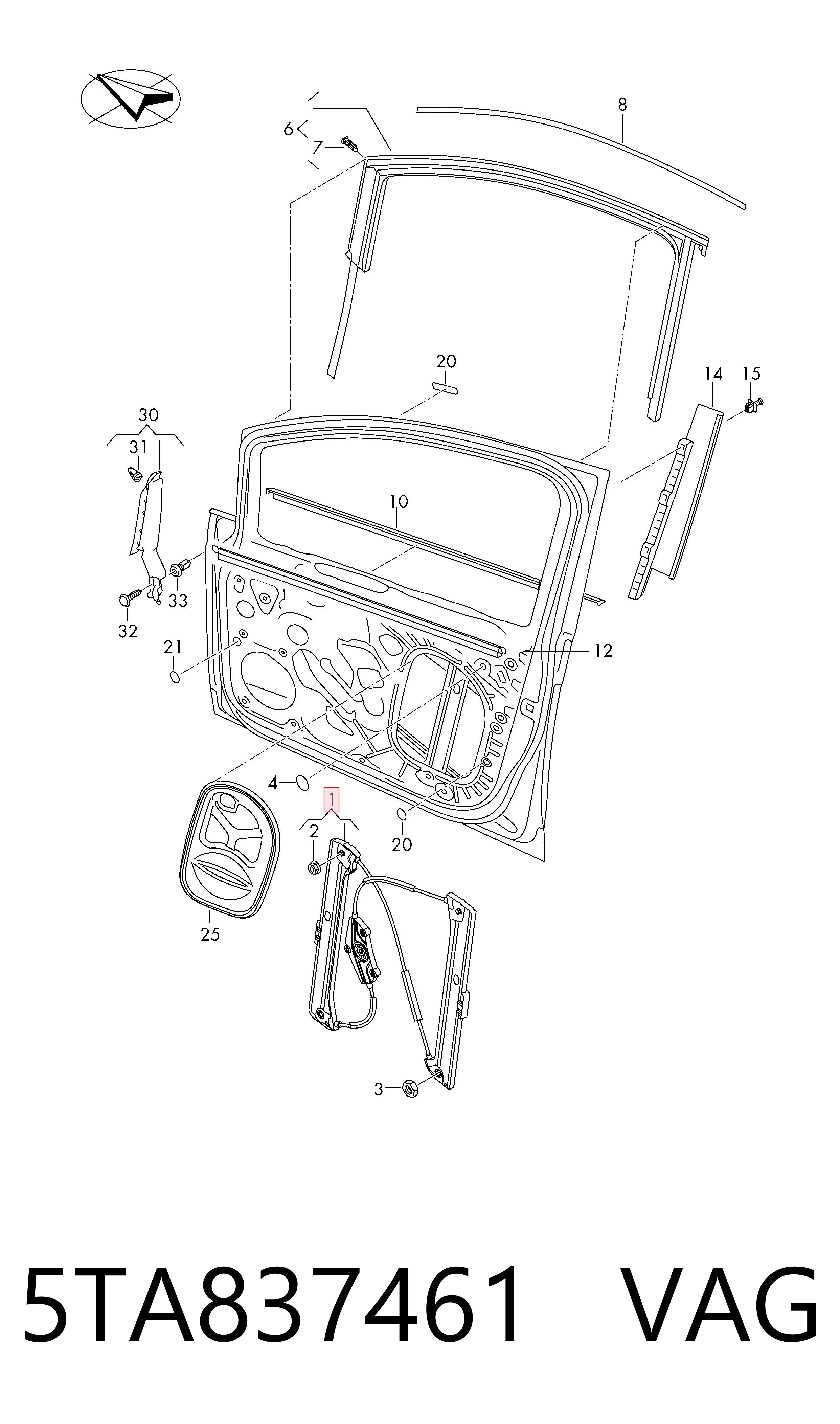 Mechanizm podnoszenia szyby drzwi przednich lewych Volkswagen Touran III