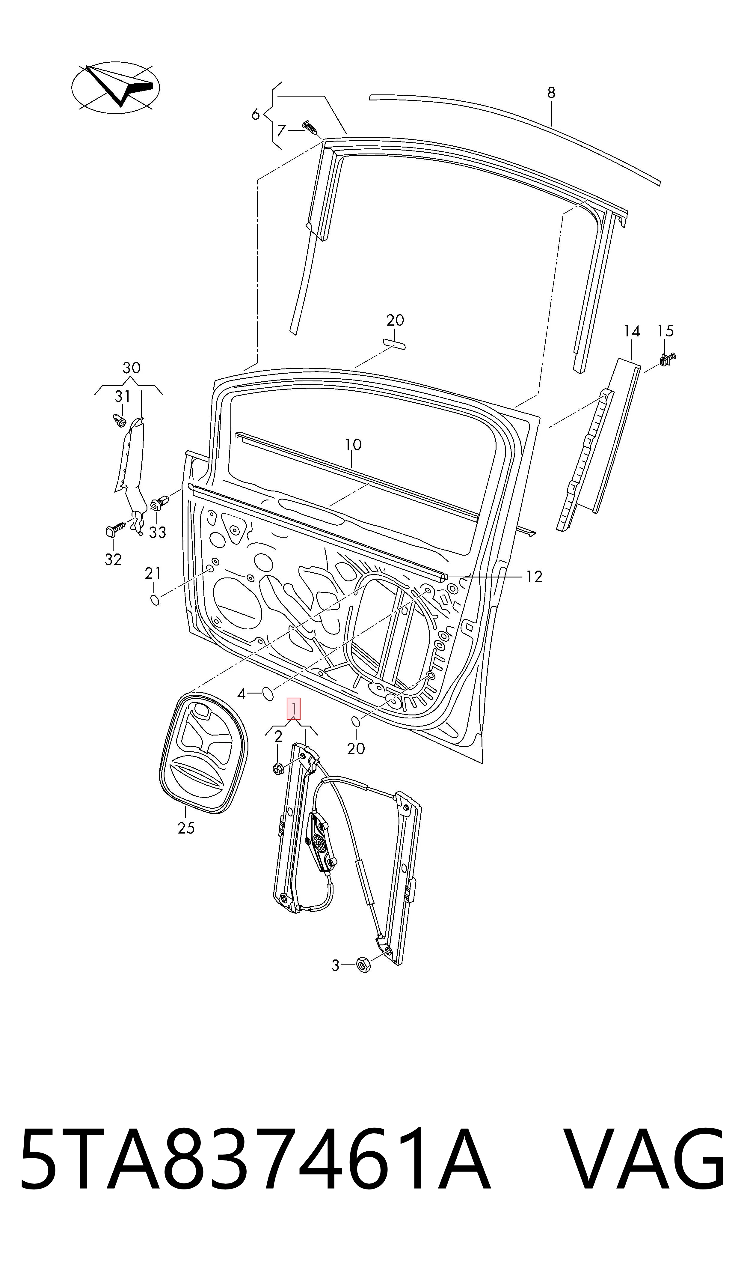 Mechanizm podnoszenia szyby drzwi przednich lewych do Volkswagen Touran III 5T1
