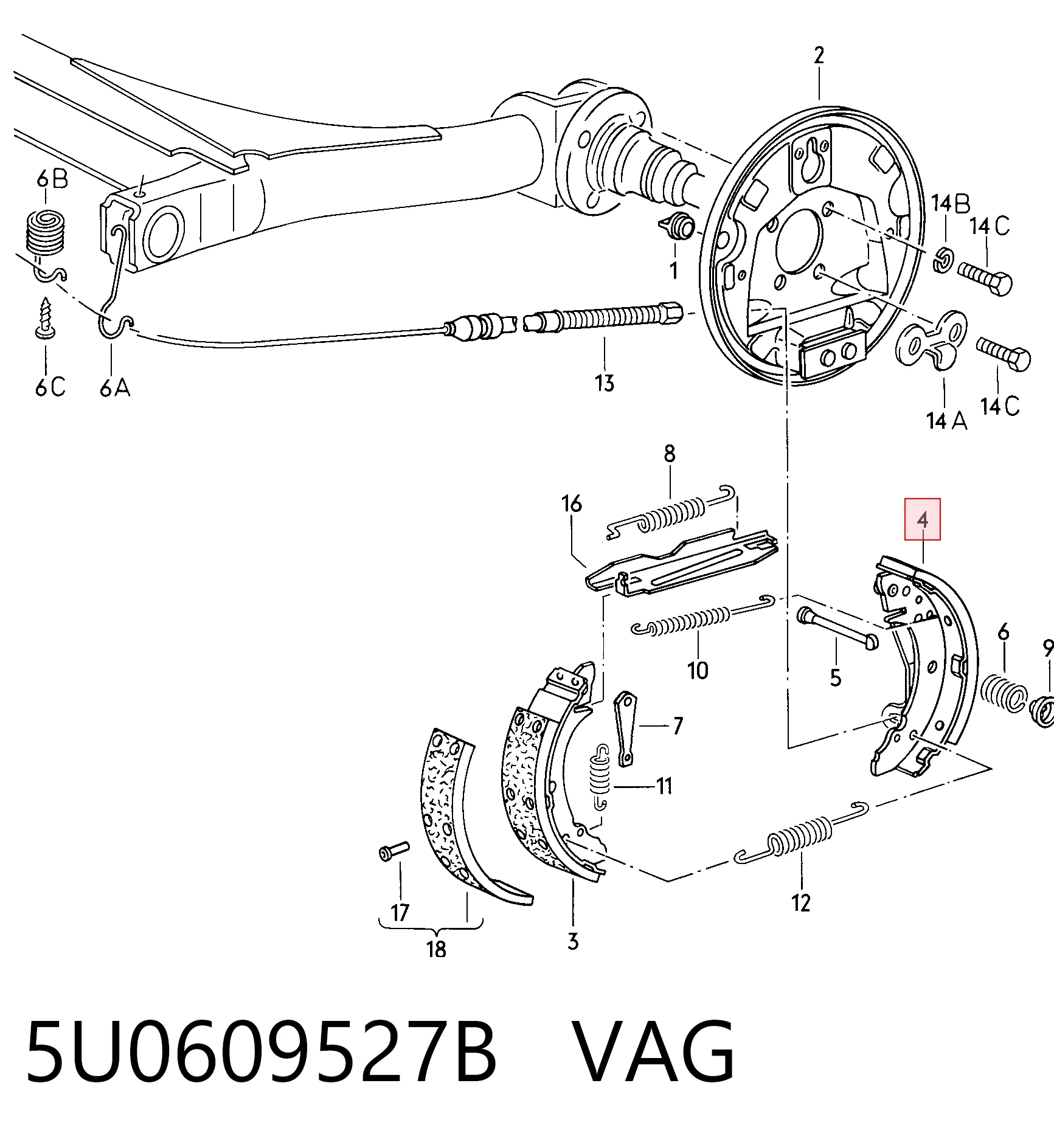 5U0609527B VAG Klocki hamulcowe tylne bębnowe