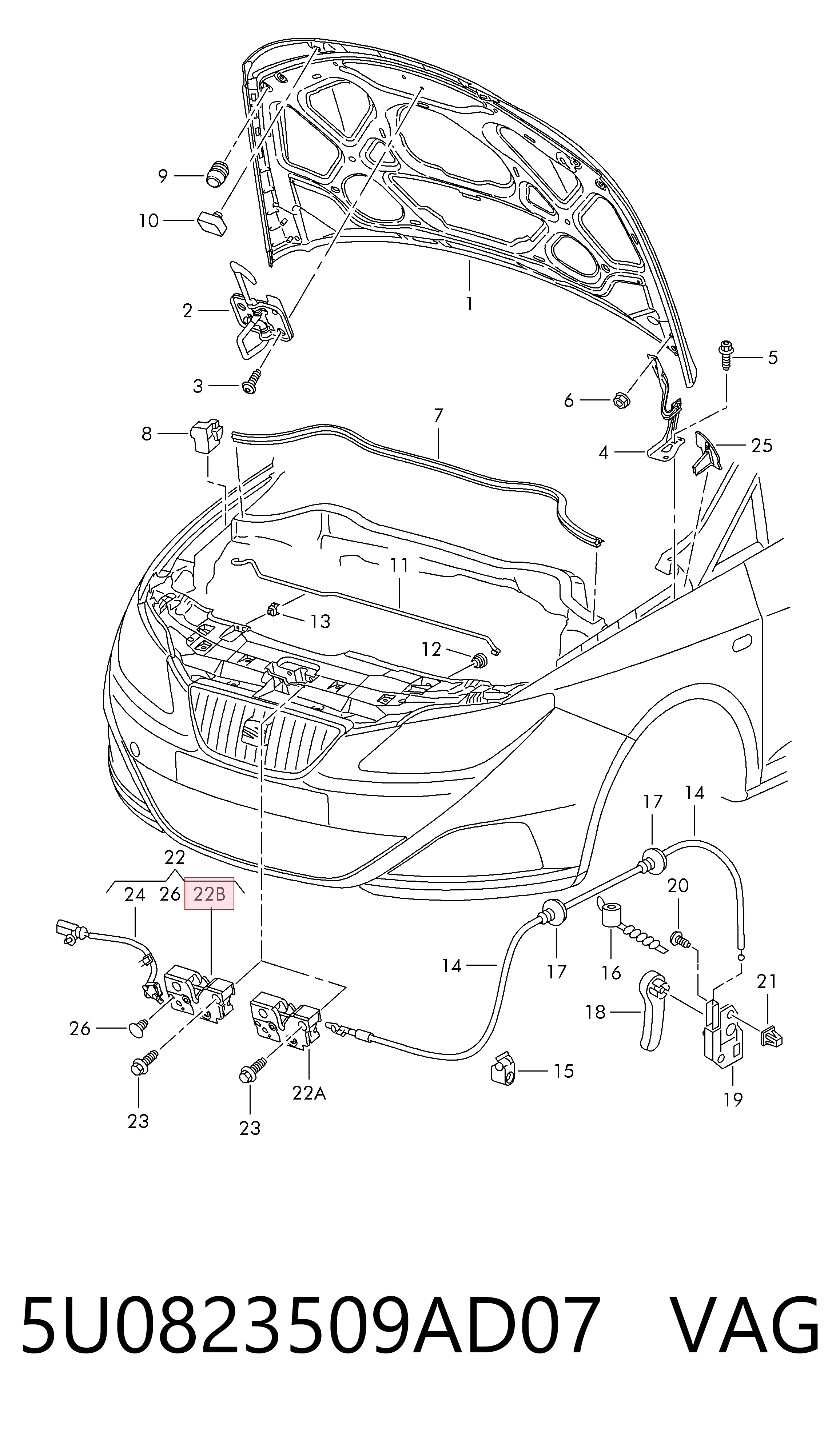 Zamek maski do Volkswagen Passat B7 362