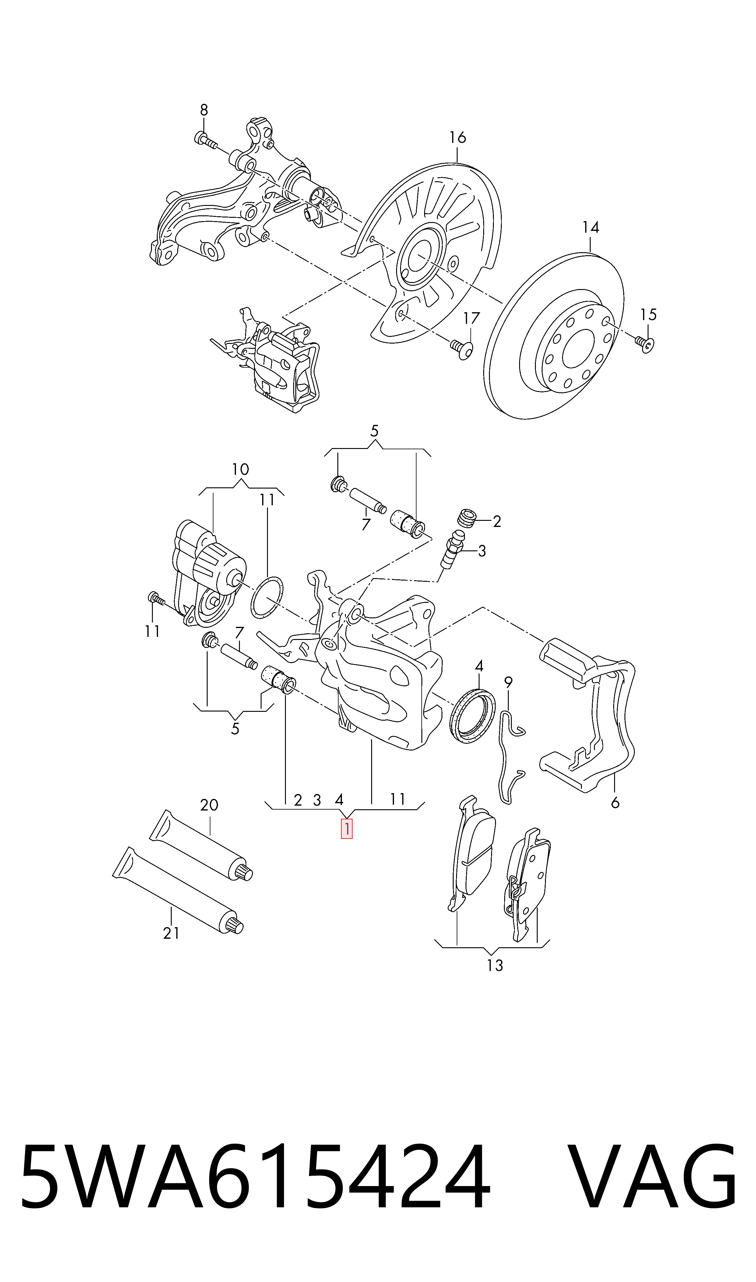 Do koszyka Zacisk hamulcowy tylny prawy Volkswagen Golf VIII CD1, DA1