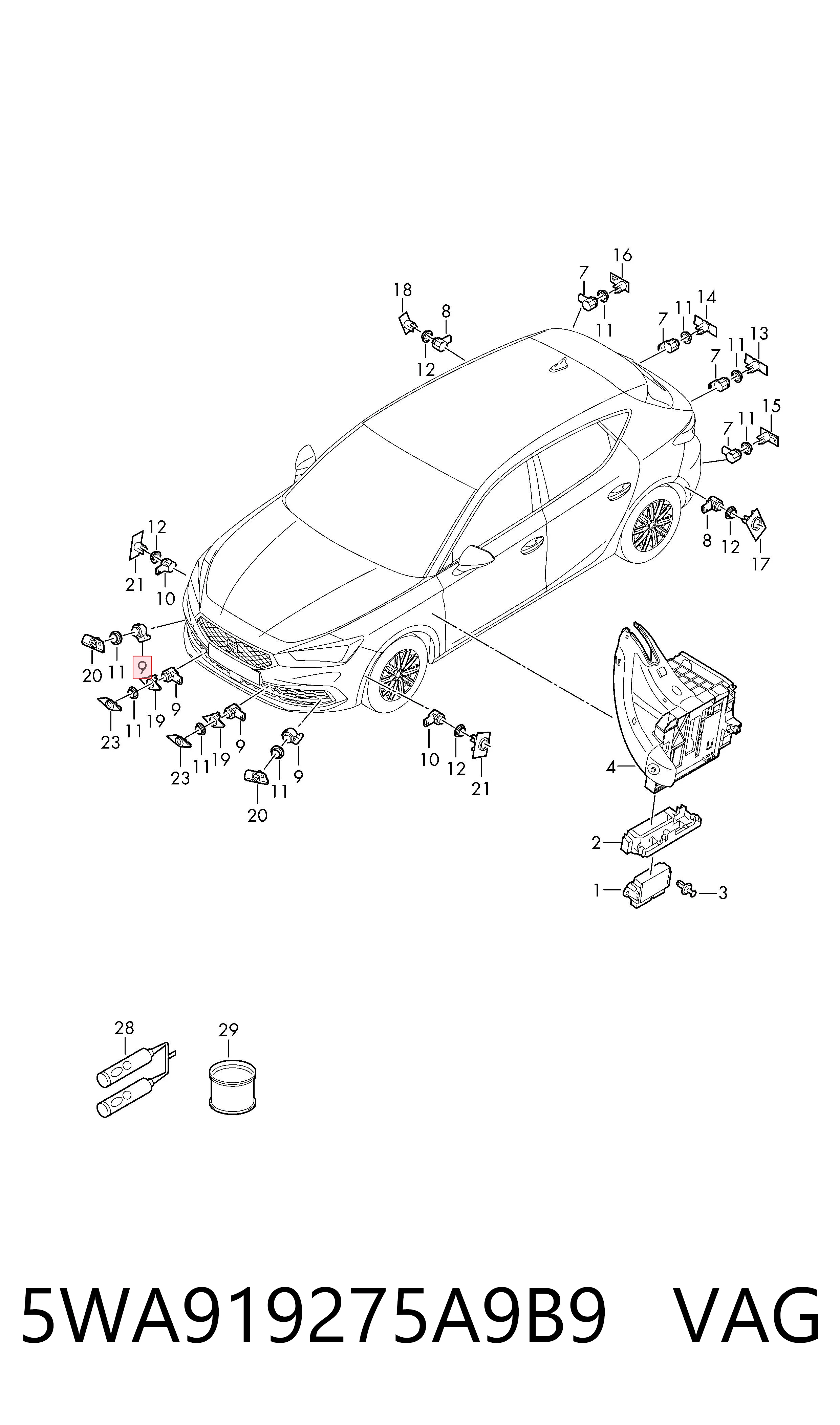 5WA919275A9B9 VAG Czujnik parkowania tylny