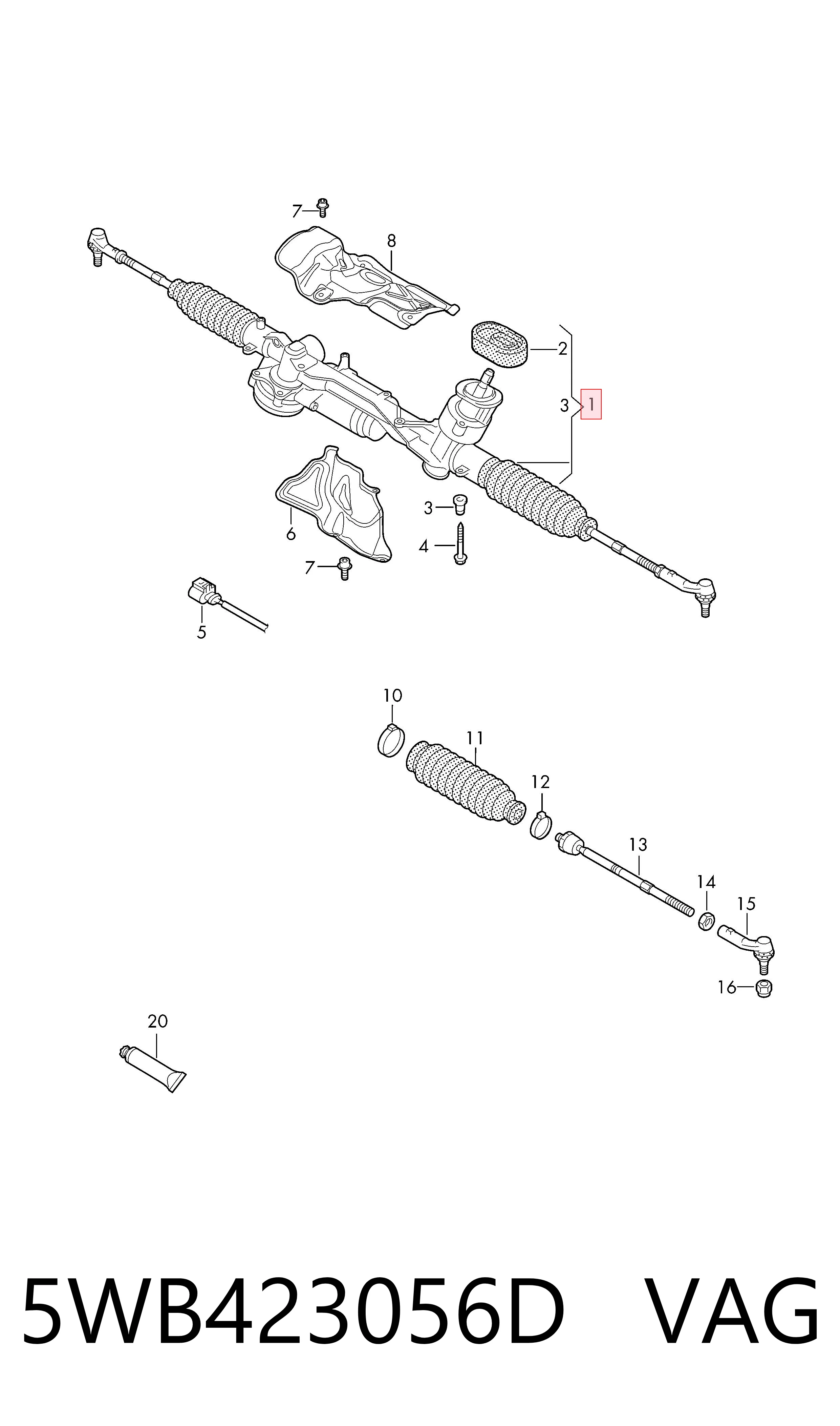 Listwa kierownicza (maglownica) VAG 5WB423056D cena, od 938,11 USD