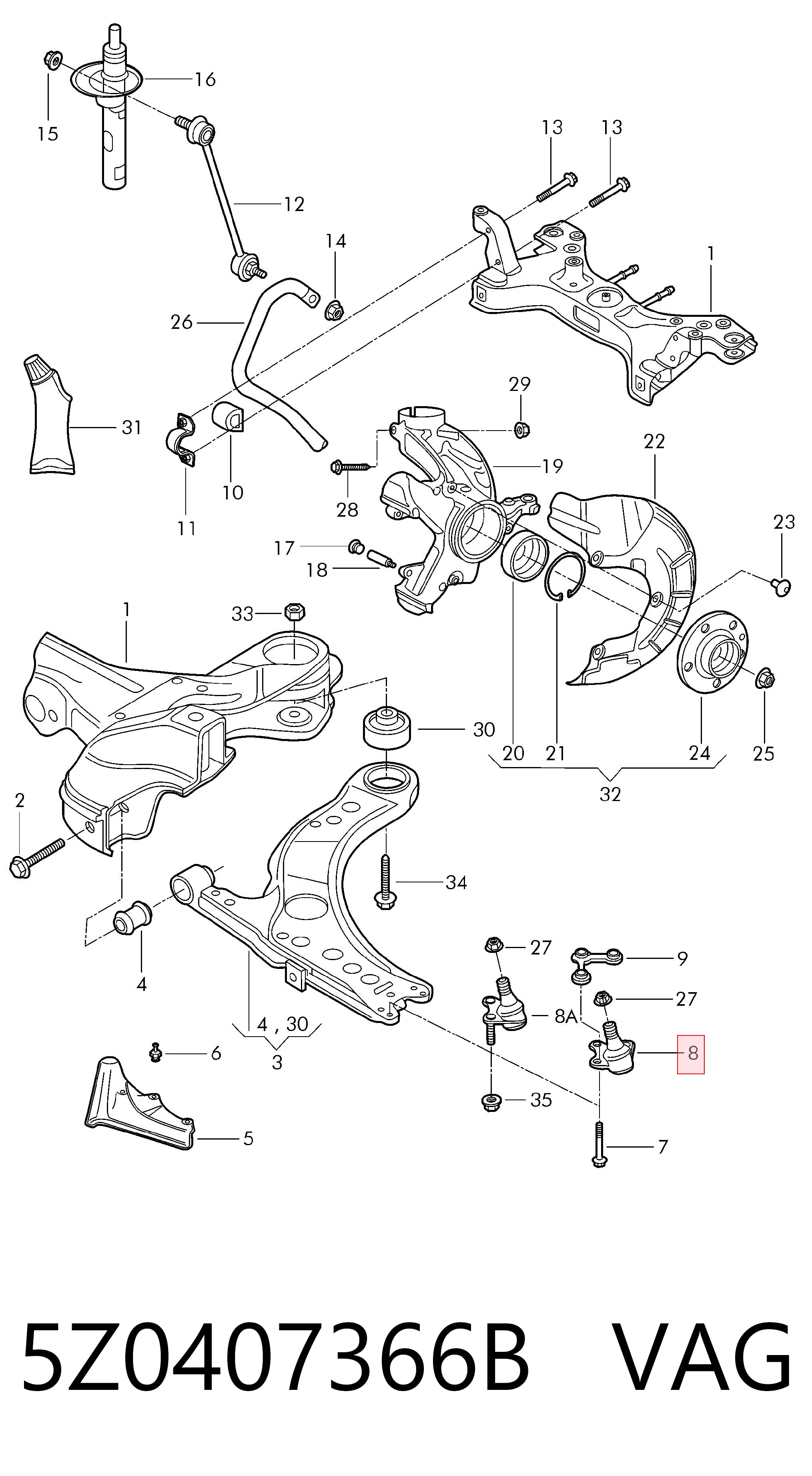 5Z0407366B VAG Sworzeń wahacza dolny prawy