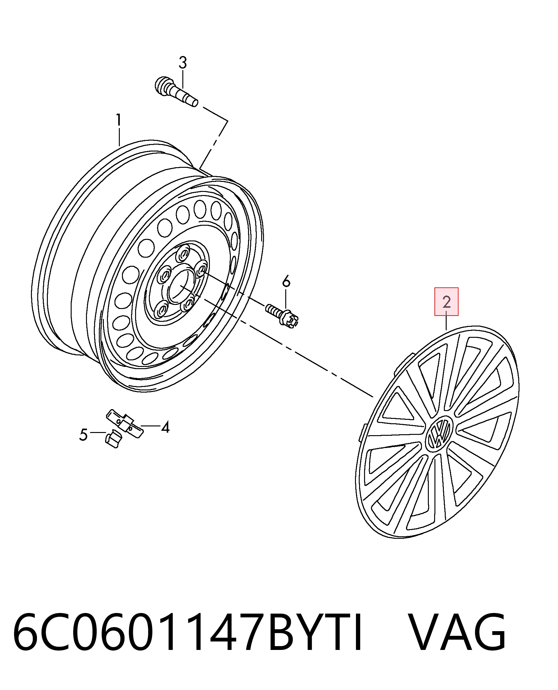 Kołpak do obręczy koła 6C0601147BYTI VAG
