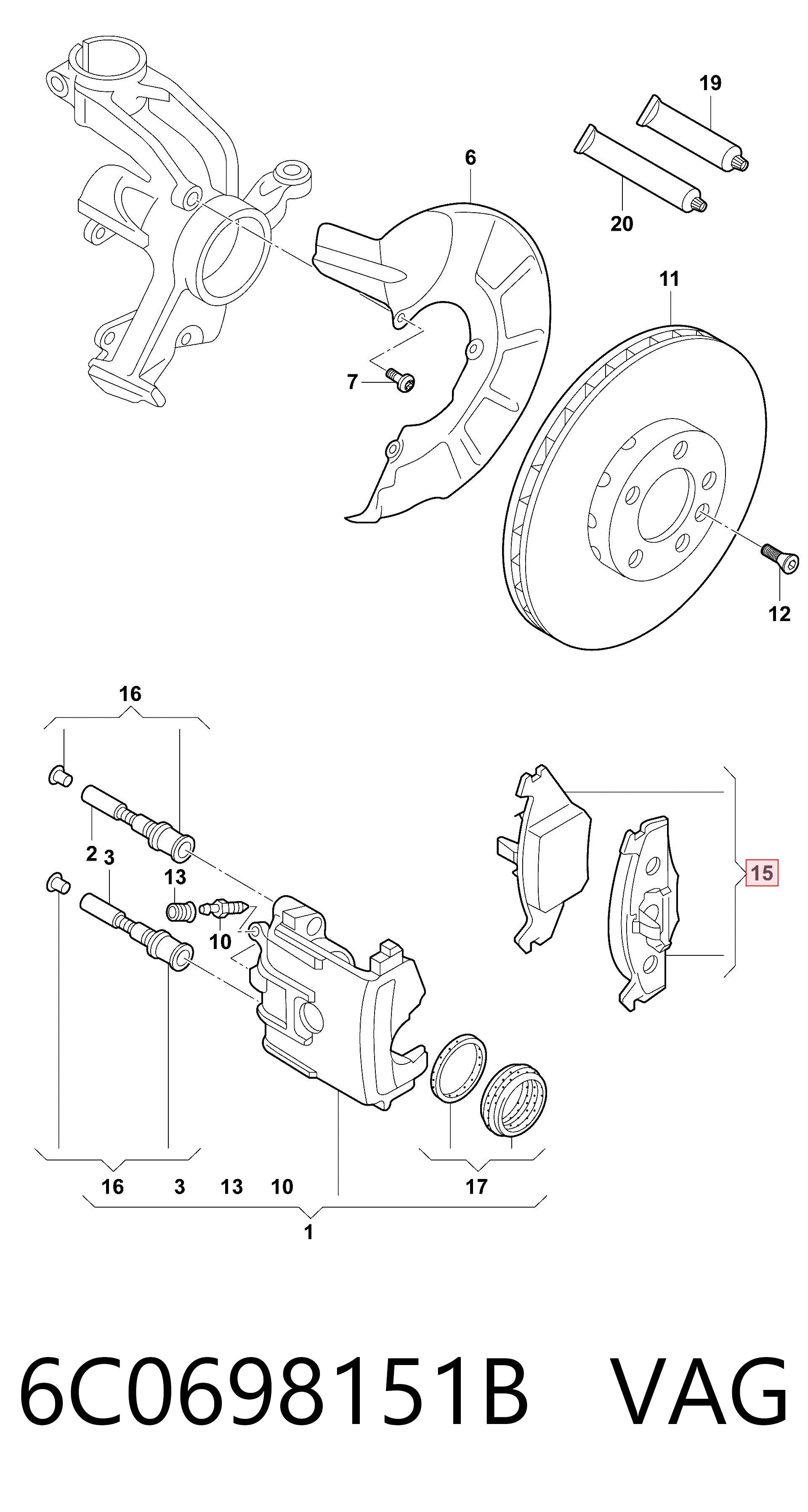 6C0698151B VAG Klocki hamulcowe przednie tarczowe