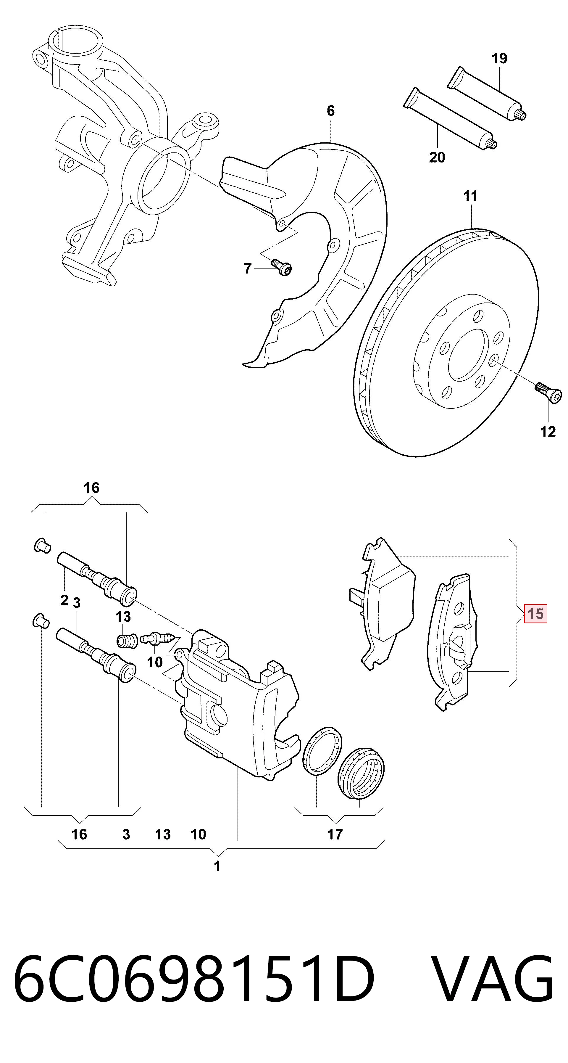 6C0698151D VAG Klocki hamulcowe przednie tarczowe