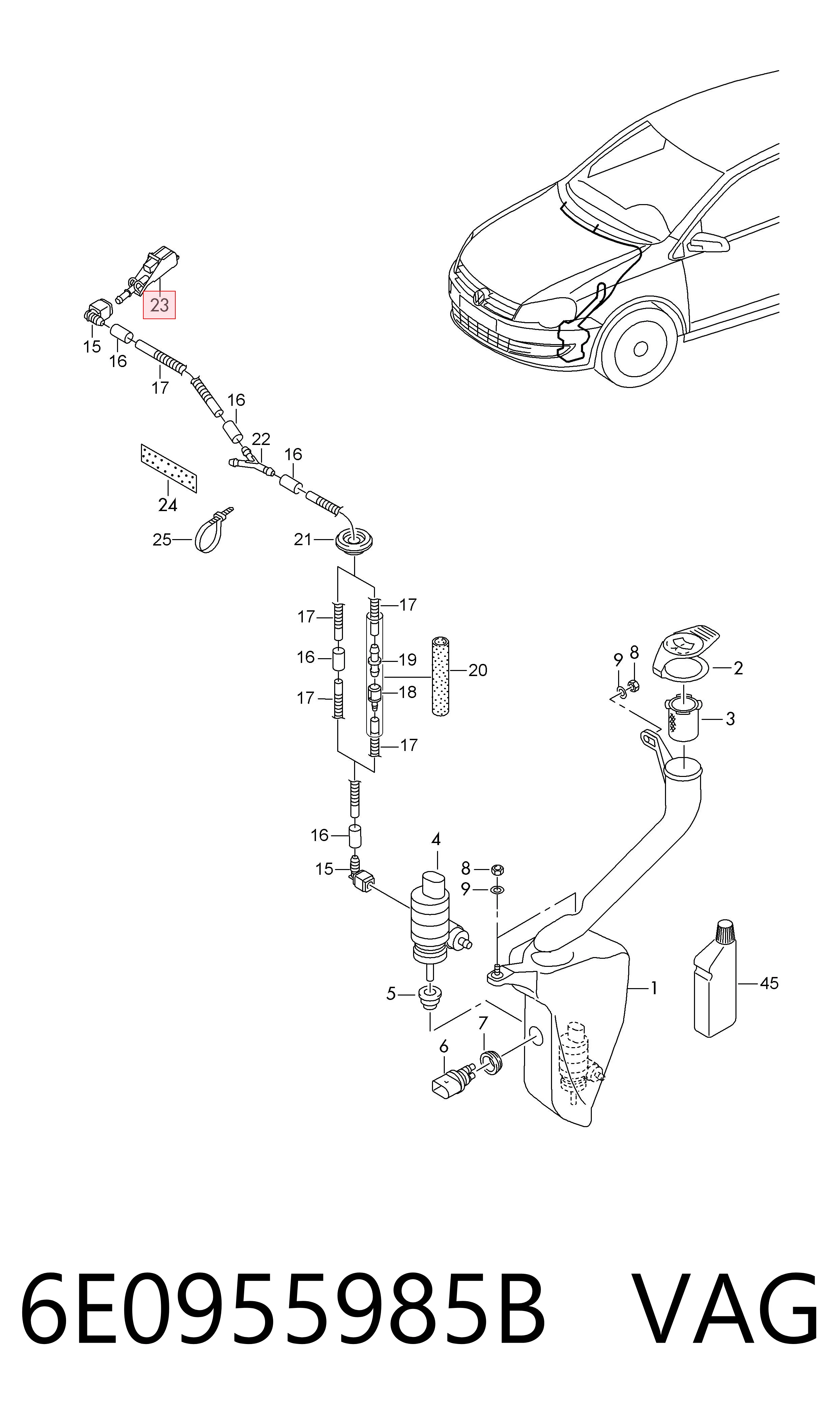 6E0955985B VAG Dysza spryskiwacza szyby przedniej