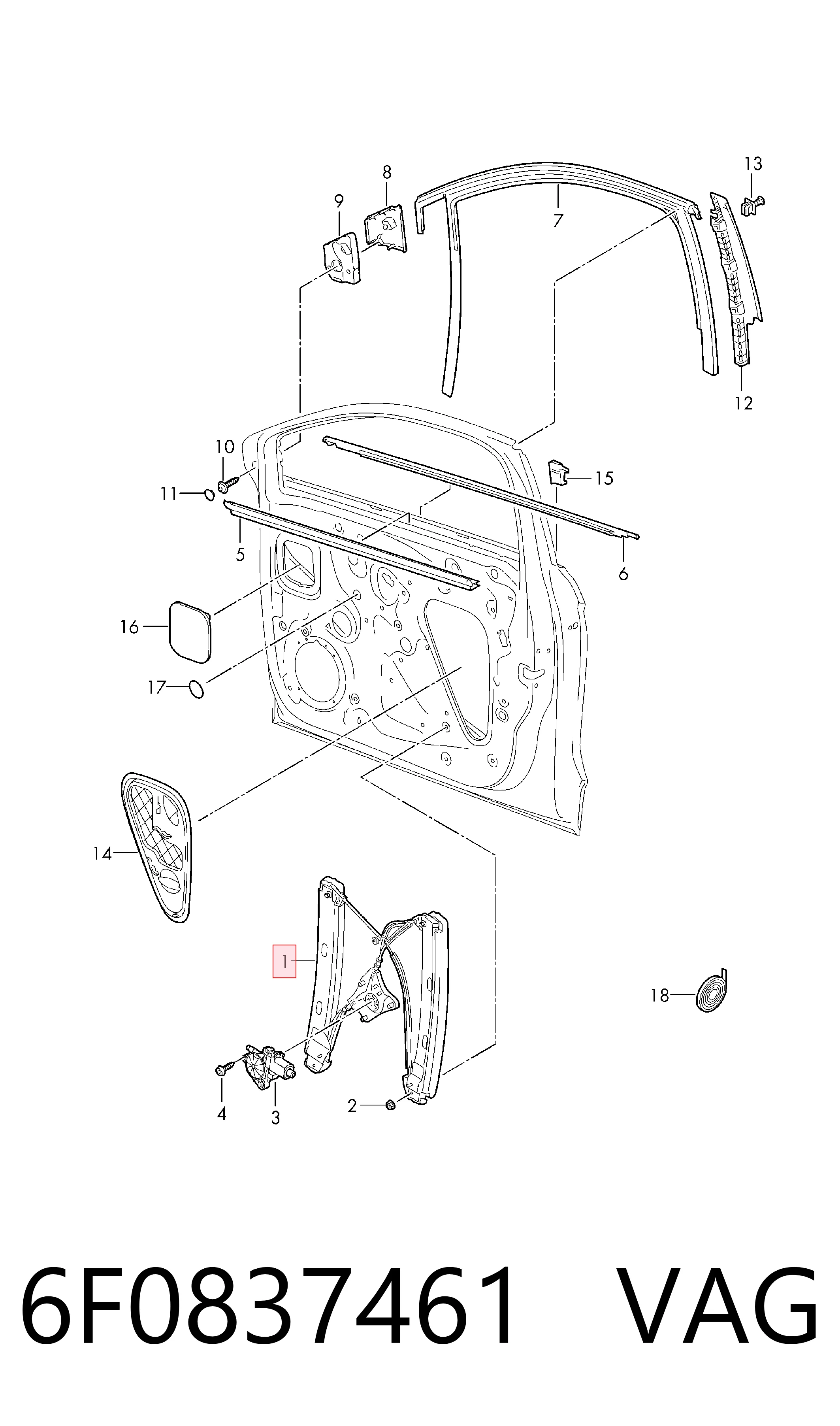Mechanizm podnoszenia szyby drzwi przednich lewych do Seat Ibiza V KJ1, KJG