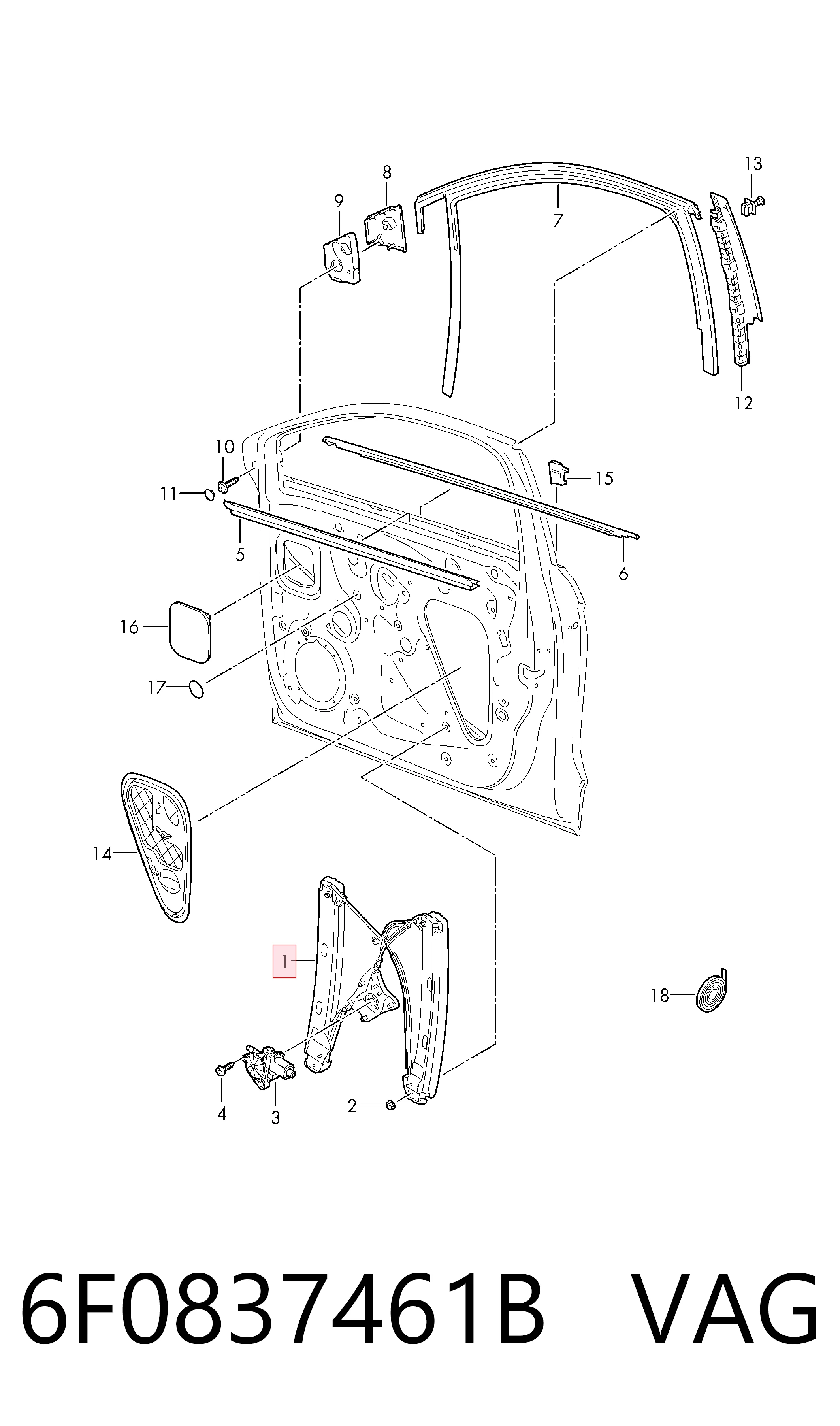 Do koszyka Mechanizm podnoszenia szyby drzwi przednich lewych Seat Ibiza V KJ1, KJG