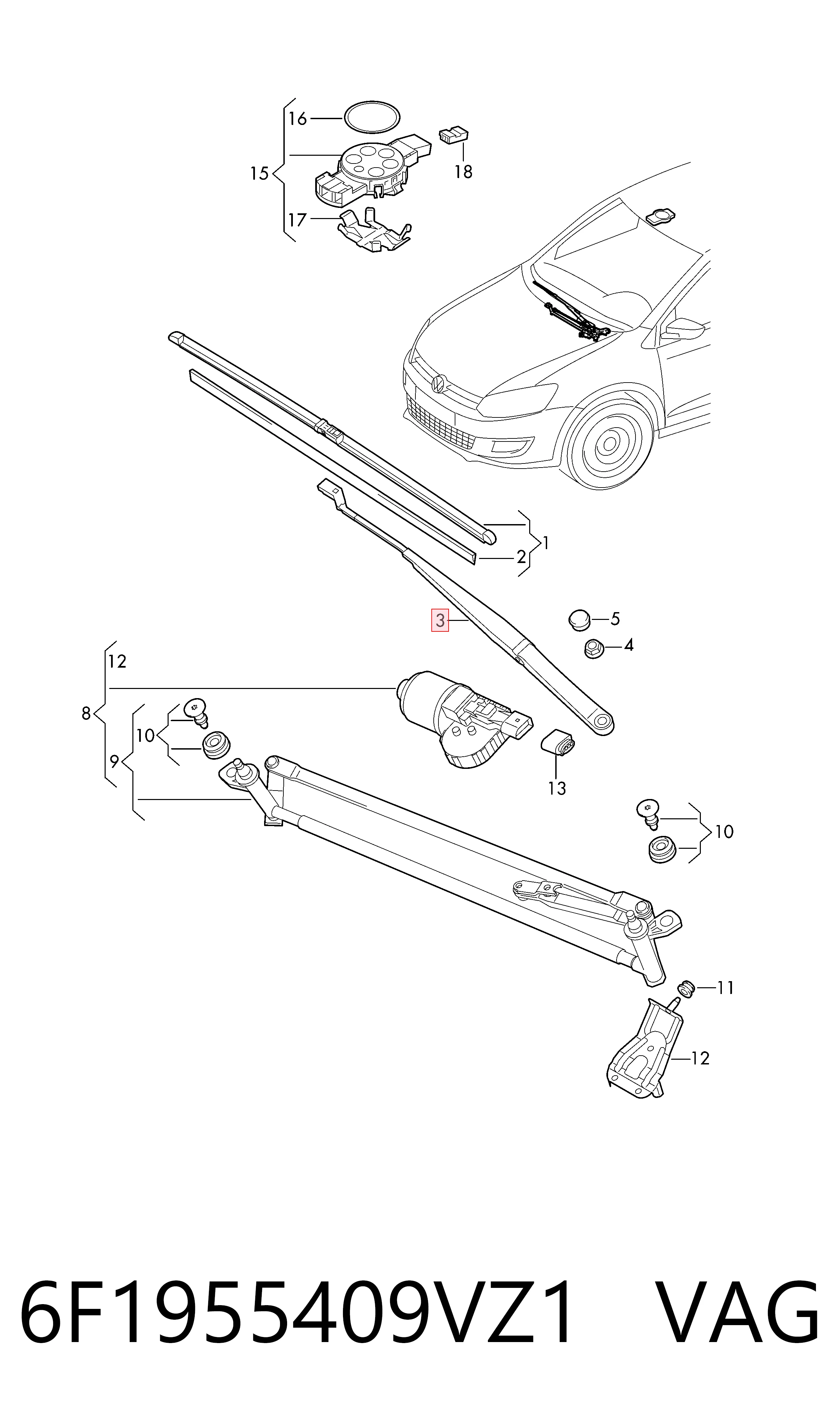 Ramię wycieraczki szyby przedniej do Seat Ibiza V KJ1, KJG