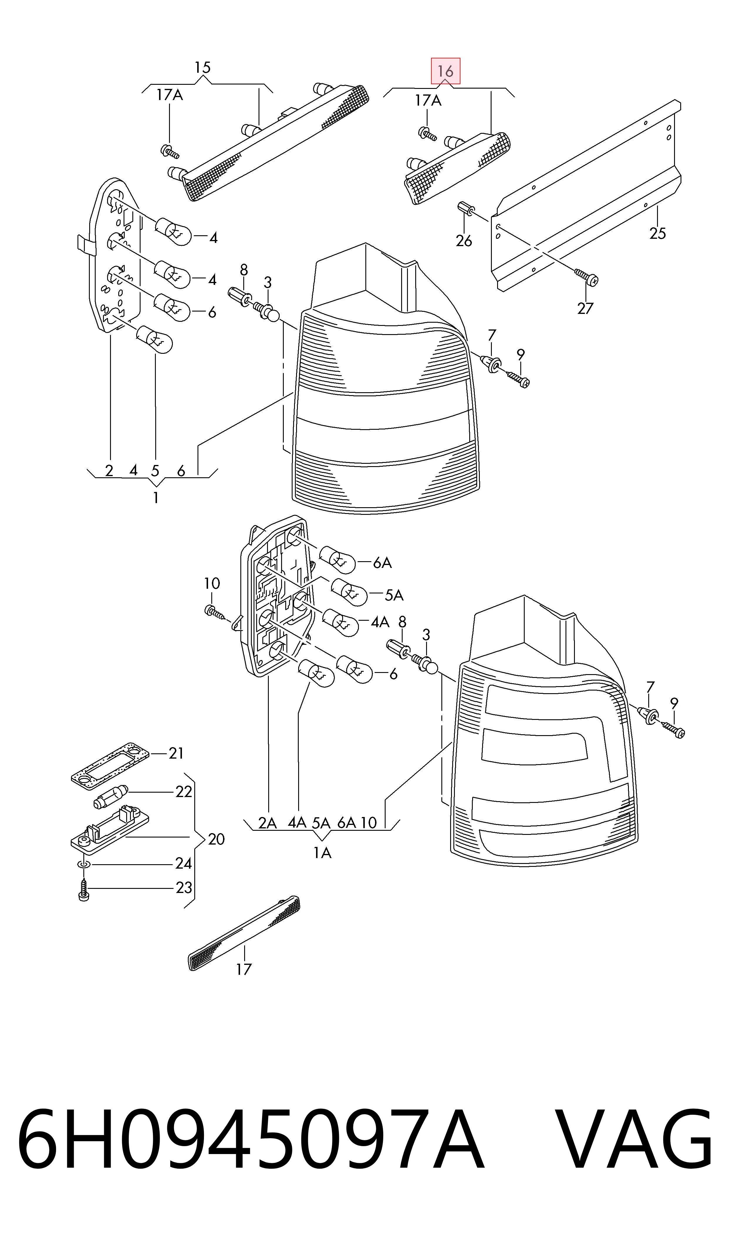 Lampa stop tylna dodatkowa do Volkswagen Lupo  6X, 6E