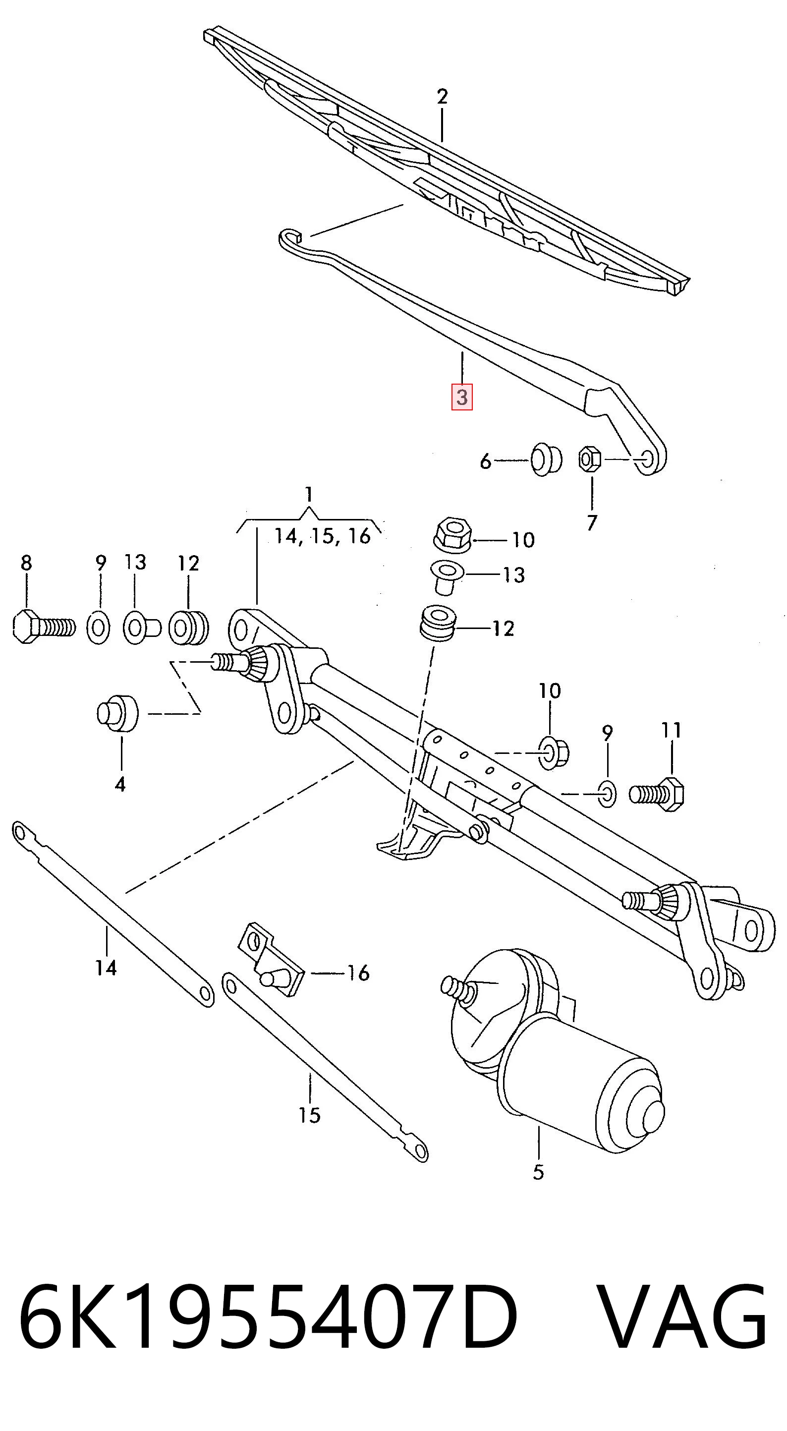 Ramię wycieraczki szyby przedniej do Volkswagen Caddy II 9K9