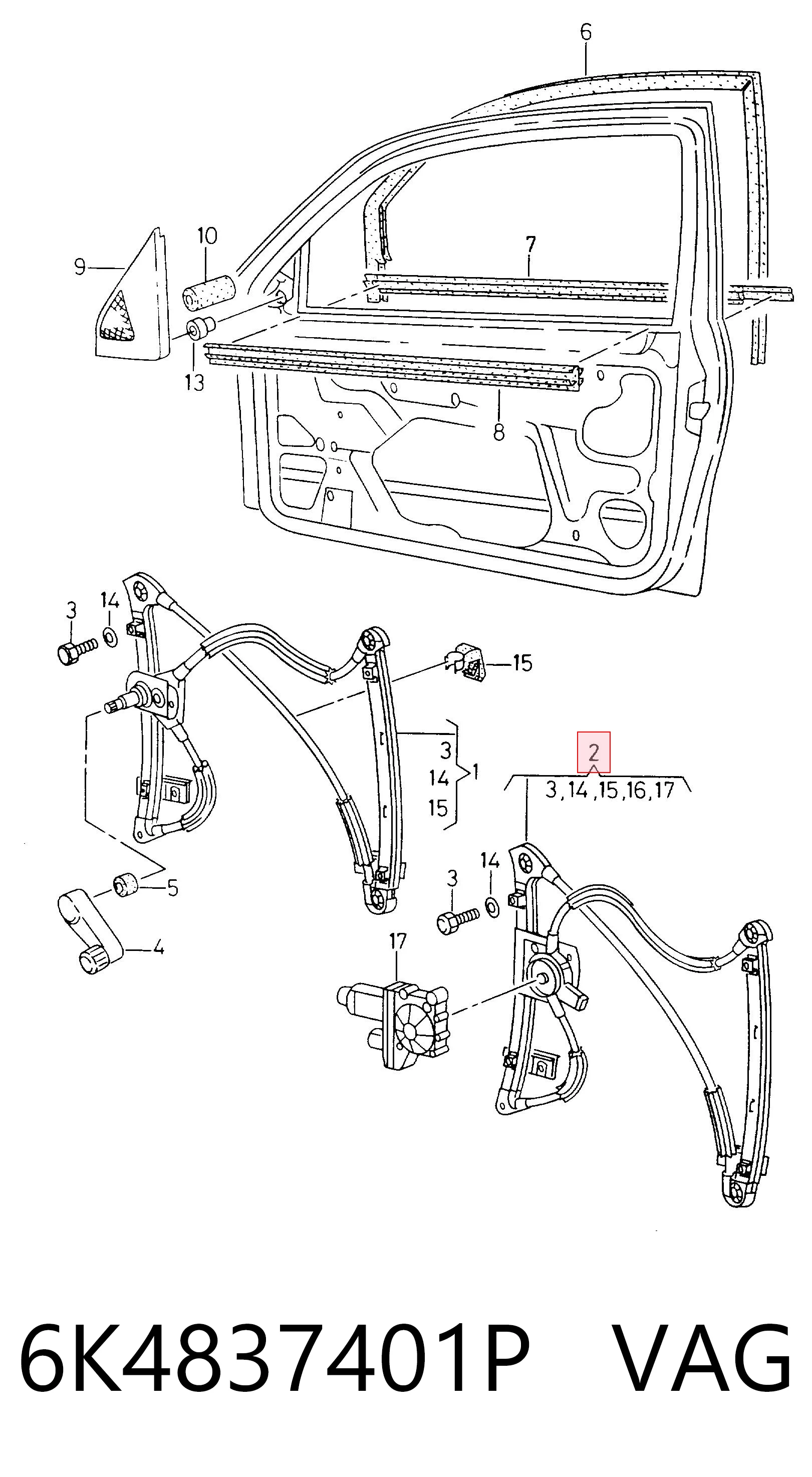 6K4837401P VAG Mechanizm podnoszenia szyby drzwi przednich lewych