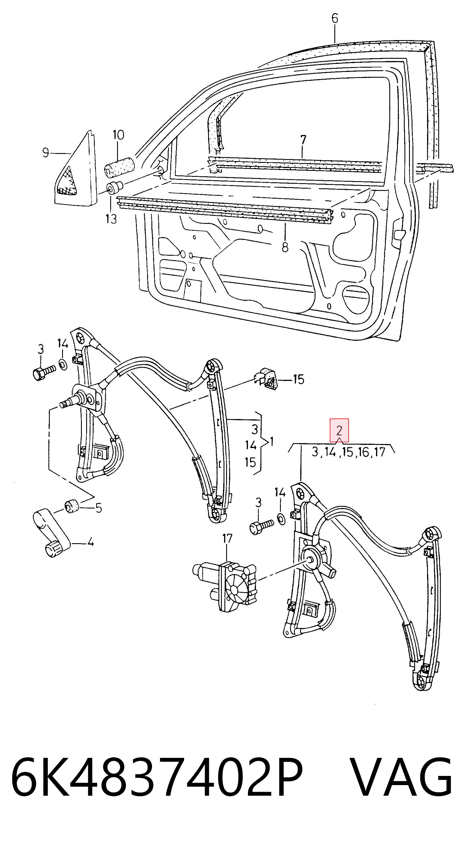 6K4837402P VAG Mechanizm podnoszenia szyby drzwi przednich prawych