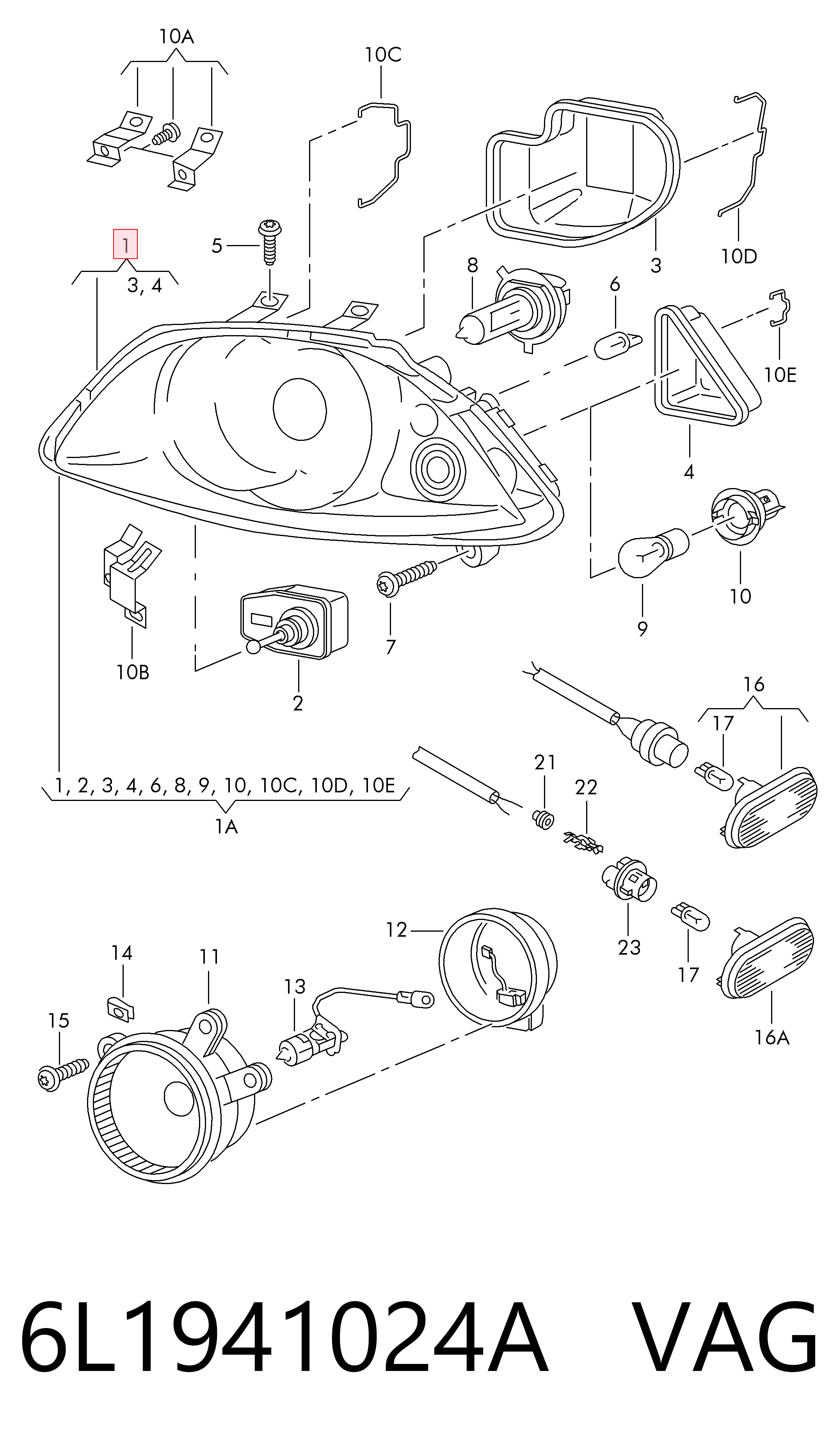 Do koszyka Reflektor prawy Seat Ibiza III 6L1