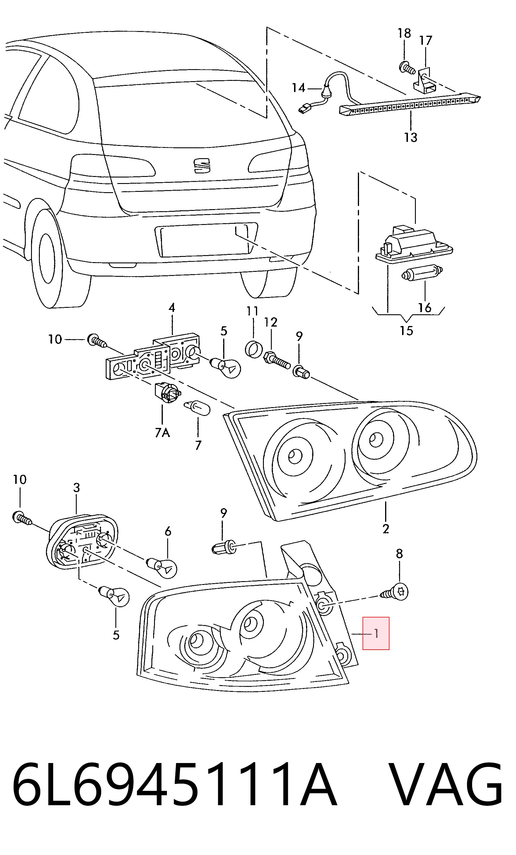 Lampa zespolona tylna lewa do Seat Ibiza III 6L1