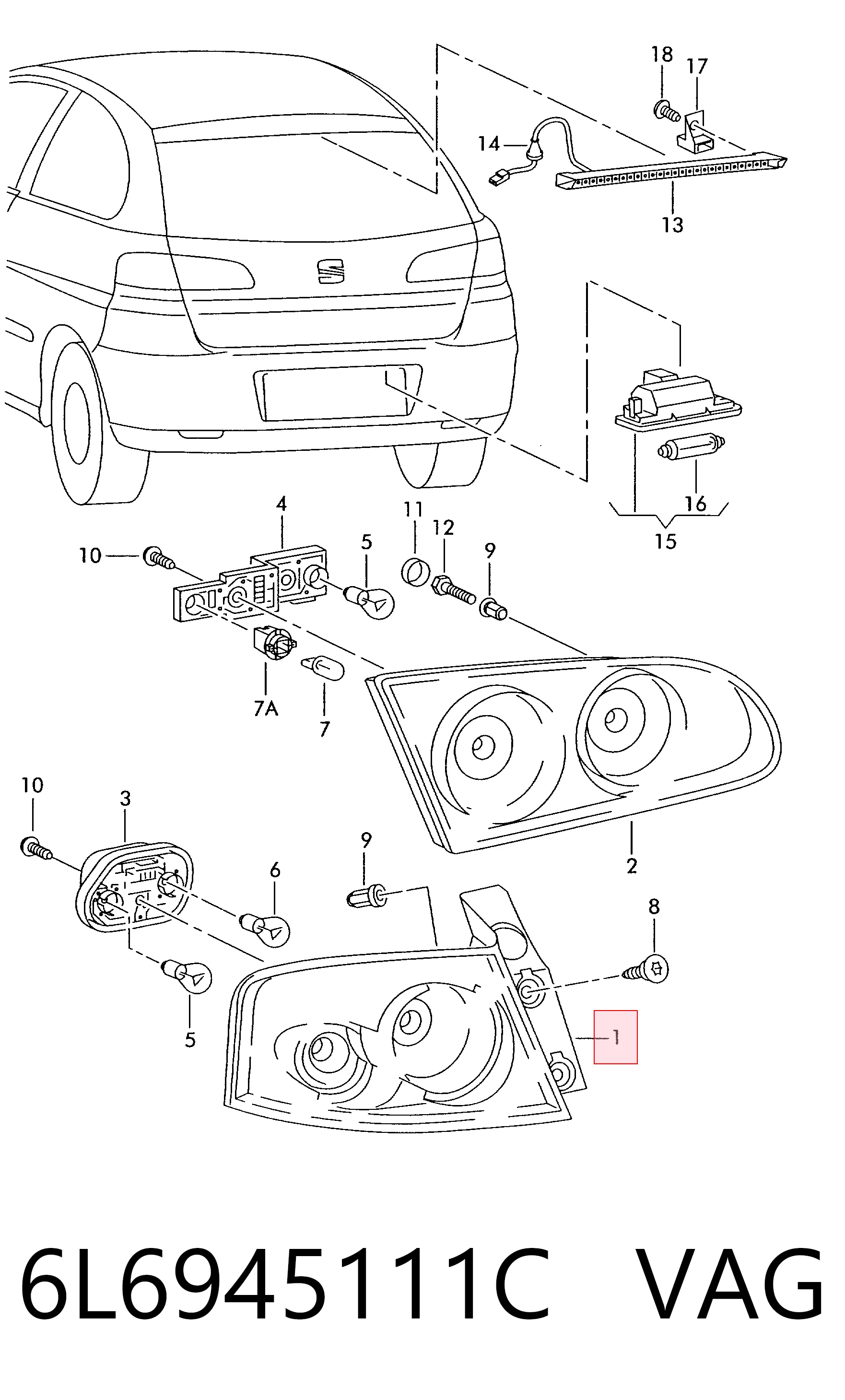 Lampa zespolona tylna lewa Seat Ibiza III hatchback (6L1) (2002 - 2009) cena, od 55,09 USD