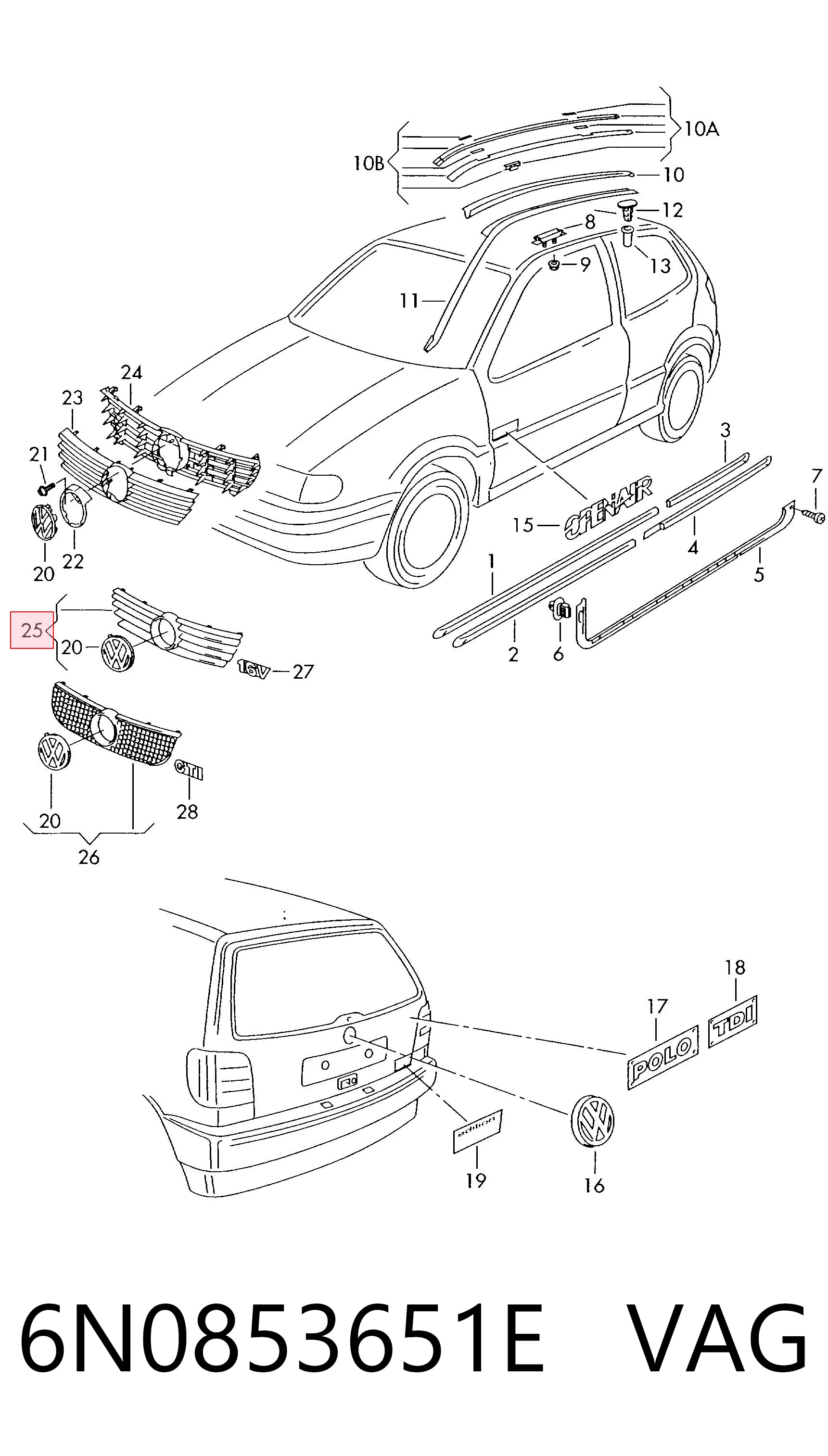 Do koszyka Atrapa chłodnicy Volkswagen Polo III 6N2