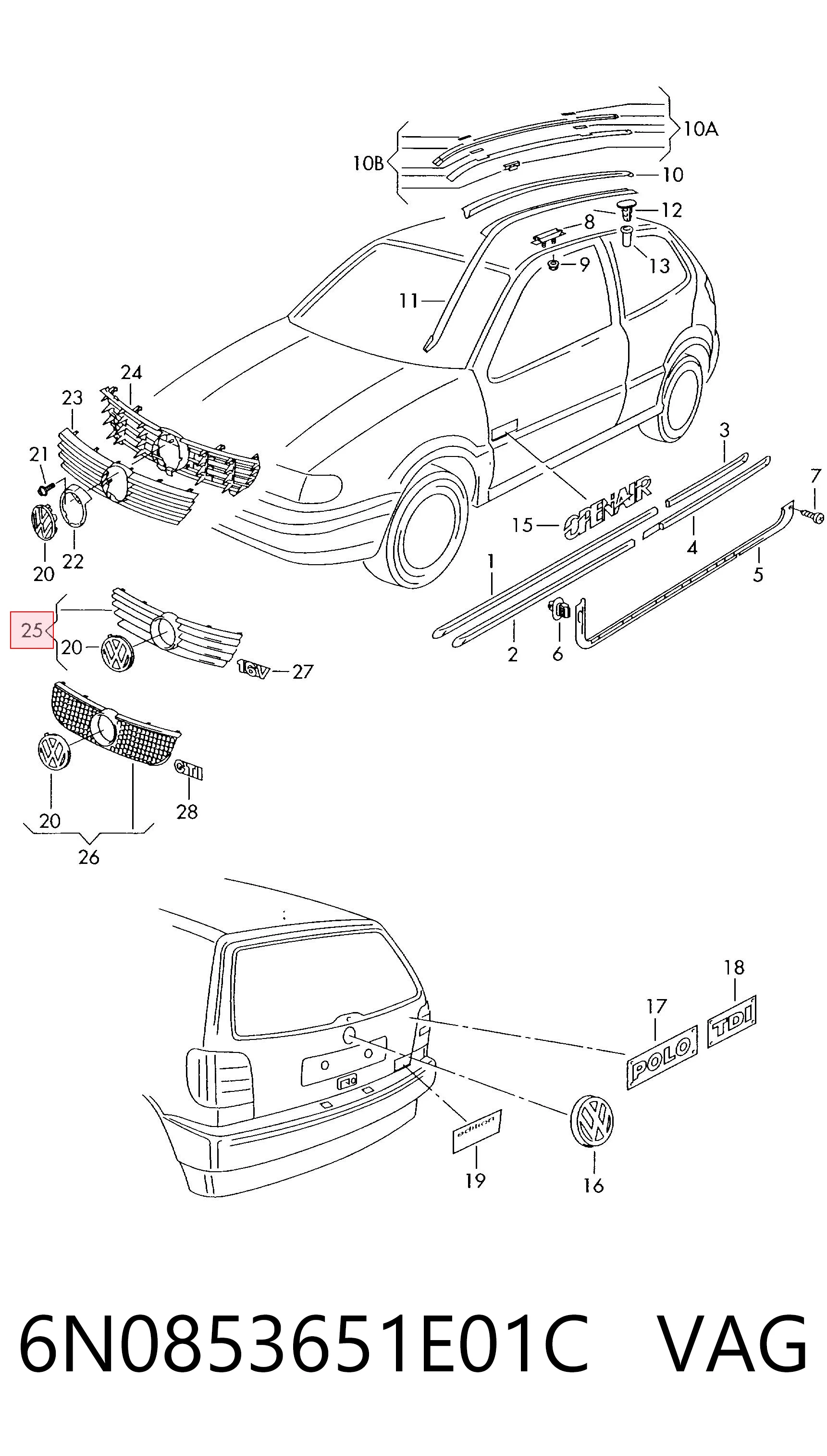 Atrapa chłodnicy Volkswagen Polo III hatchback (6N2) (1999 - 2001) cena, od 56,98 USD