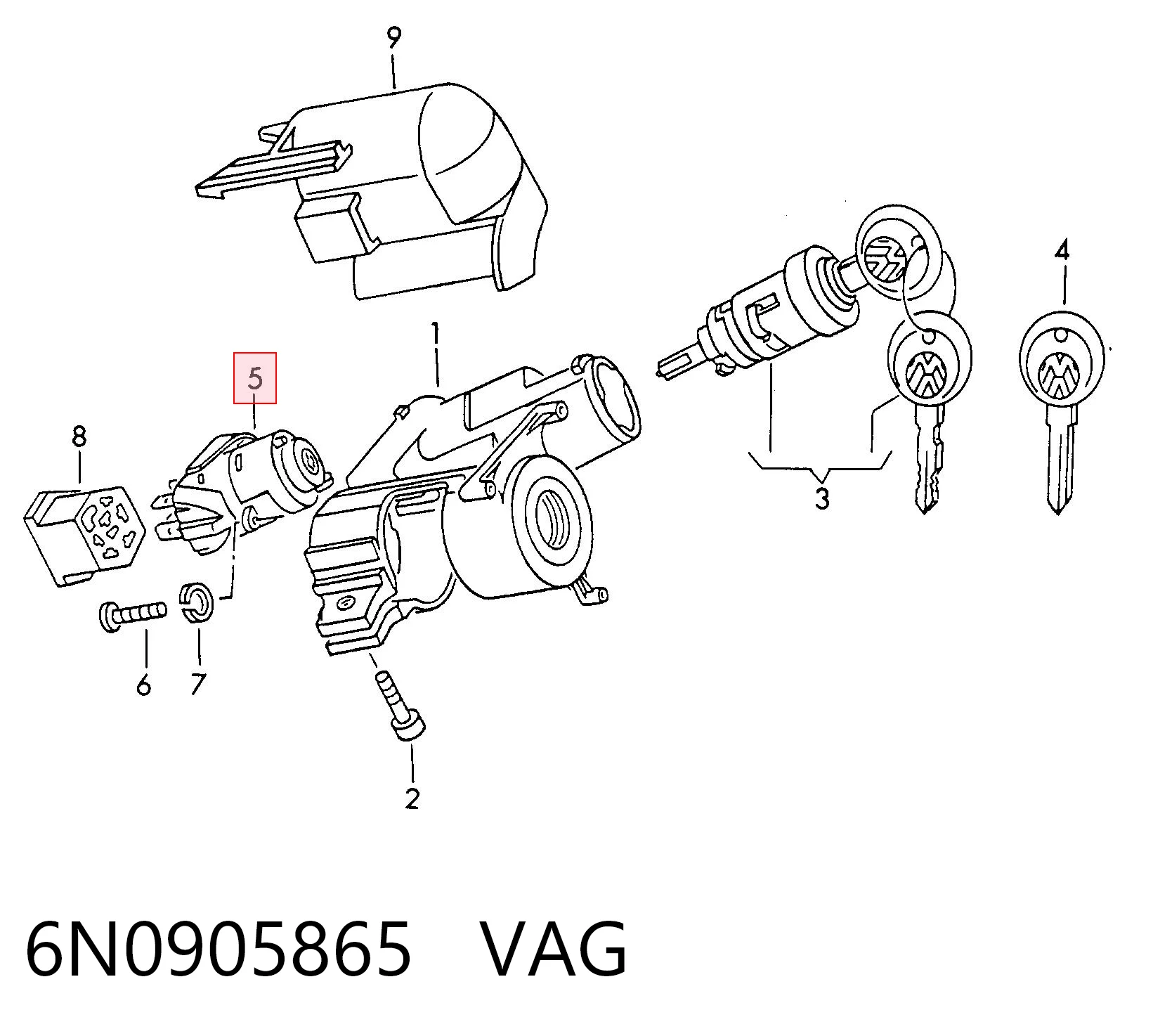 Kostka stacyjki zapłonowej 6N0905865 VAG