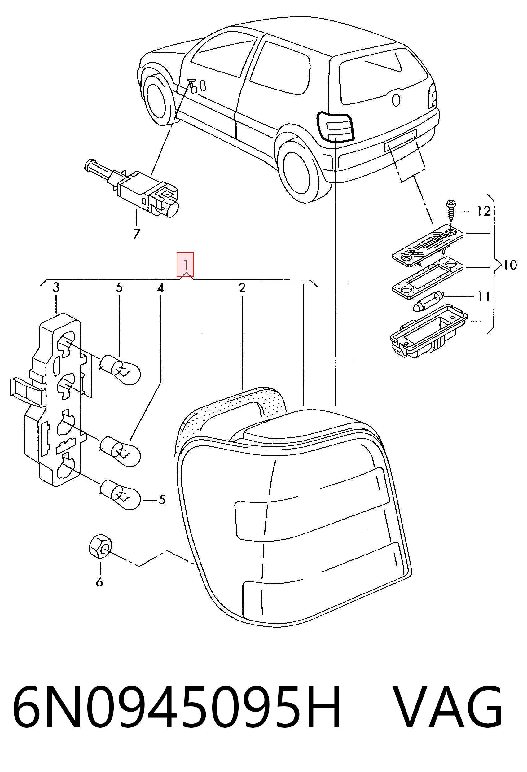 Do koszyka Lampa zespolona tylna lewa Volkswagen Polo III 6N2