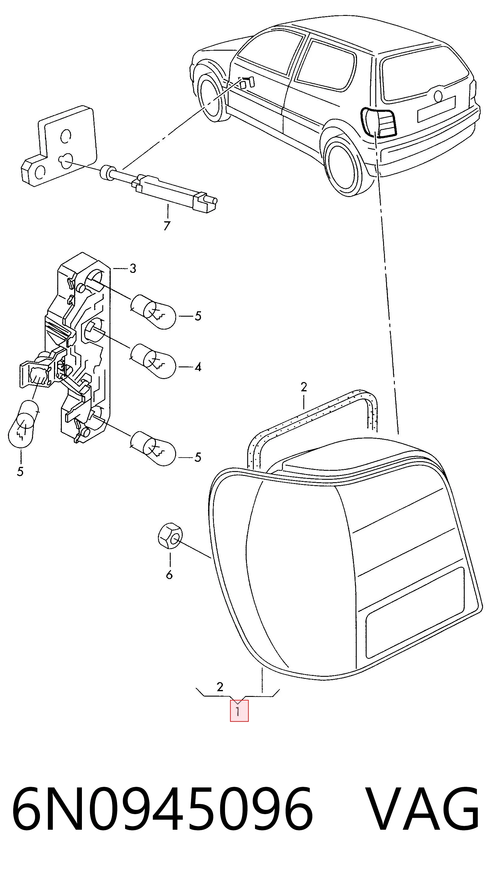 Lampa zespolona tylna prawa Volkswagen Polo III hatchback (6N1) (1994 - 1999) cena, od 44,90 USD