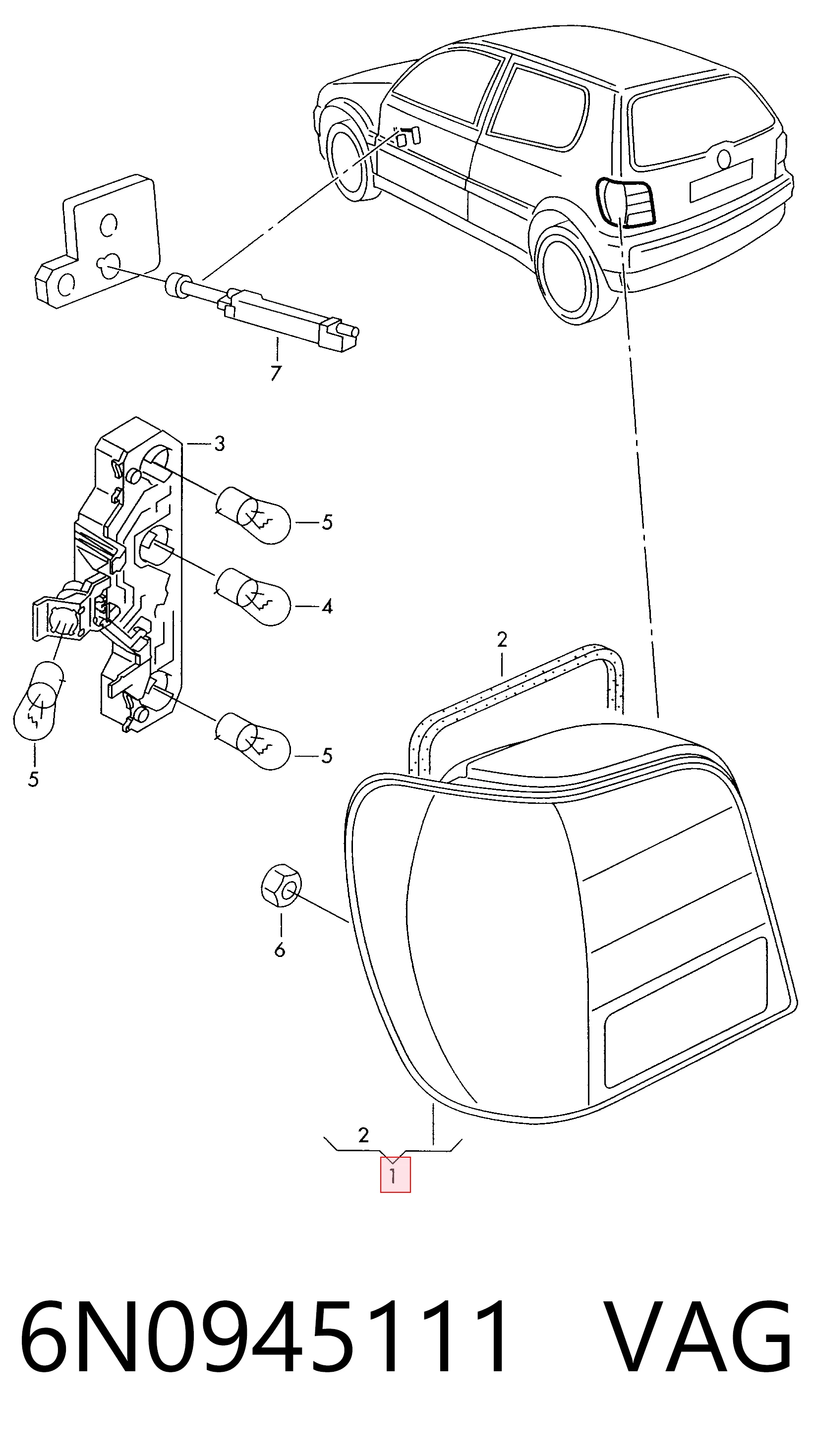 Lampa zespolona tylna lewa Volkswagen Polo III