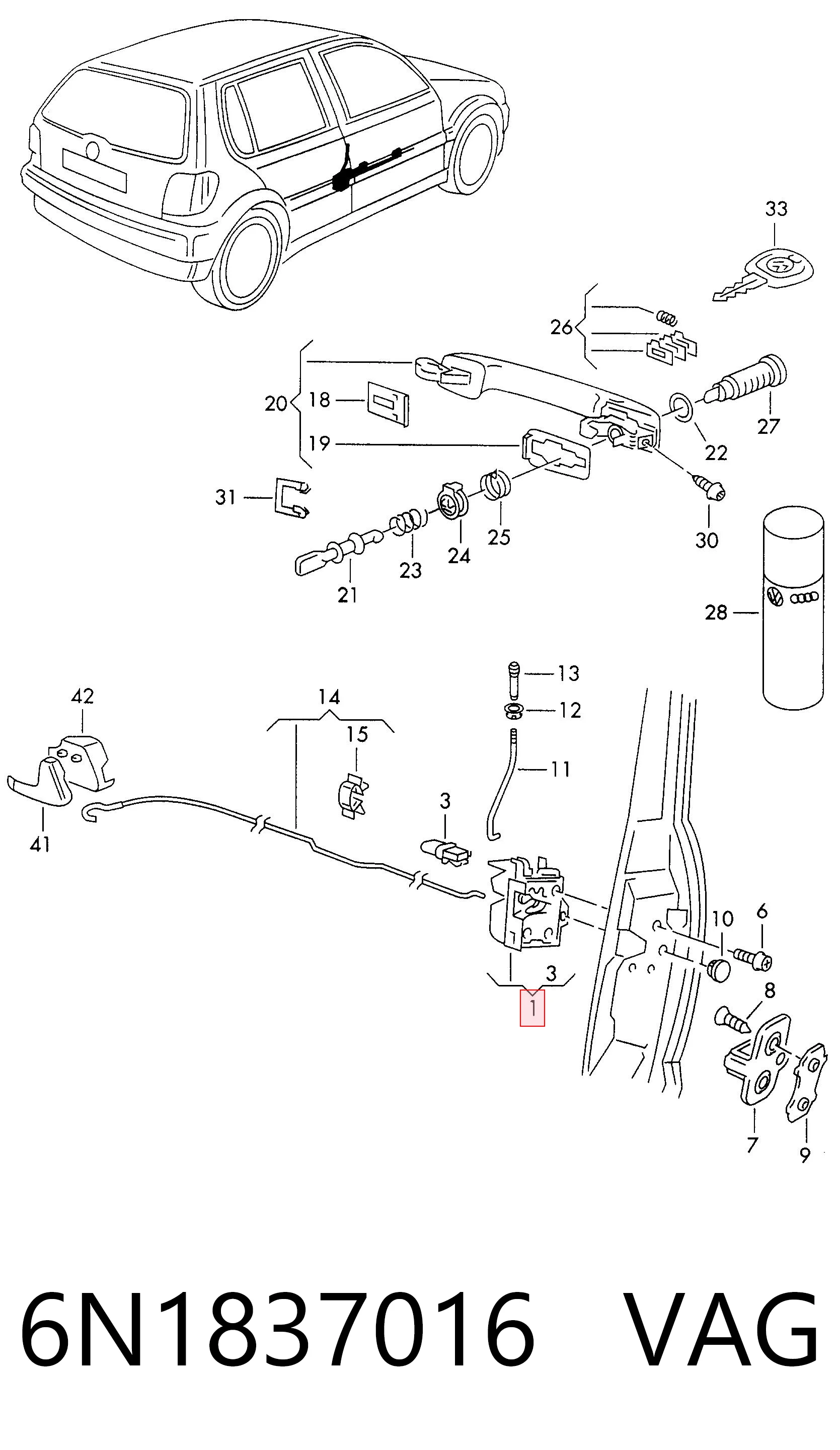 Zamek drzwi przednich prawych Volkswagen Polo III hatchback (6N1) (1994 - 1999) cena, od 51,80 USD