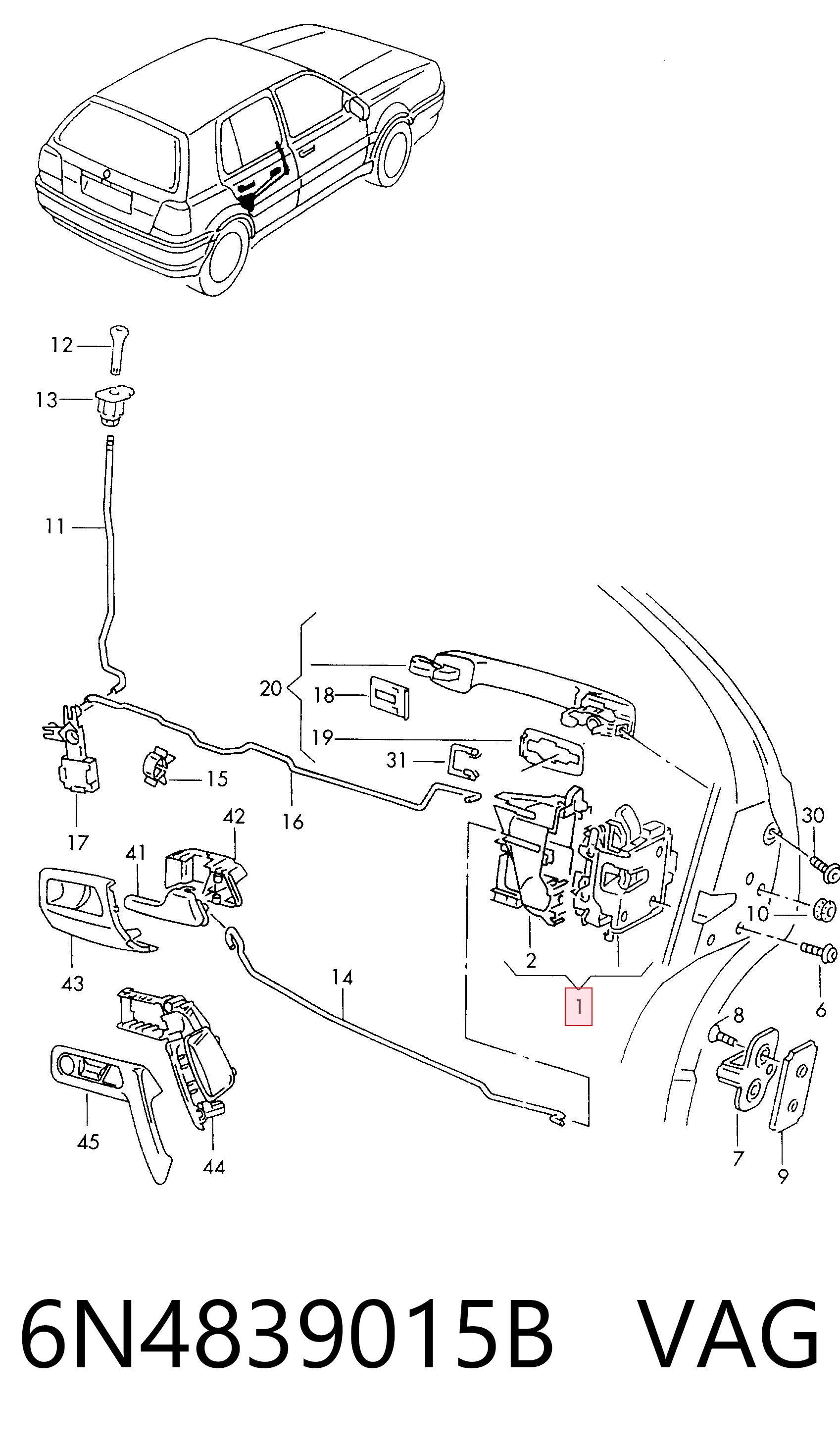 Zamek drzwi tylnych lewych do Volkswagen Golf III 1H1