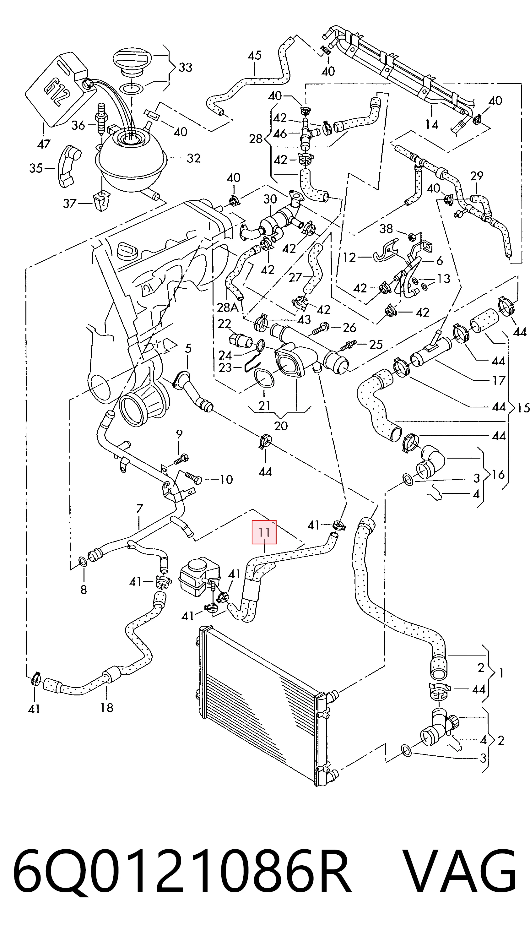 6Q0121086R VAG Przewód (króciec) układu chłodzenia