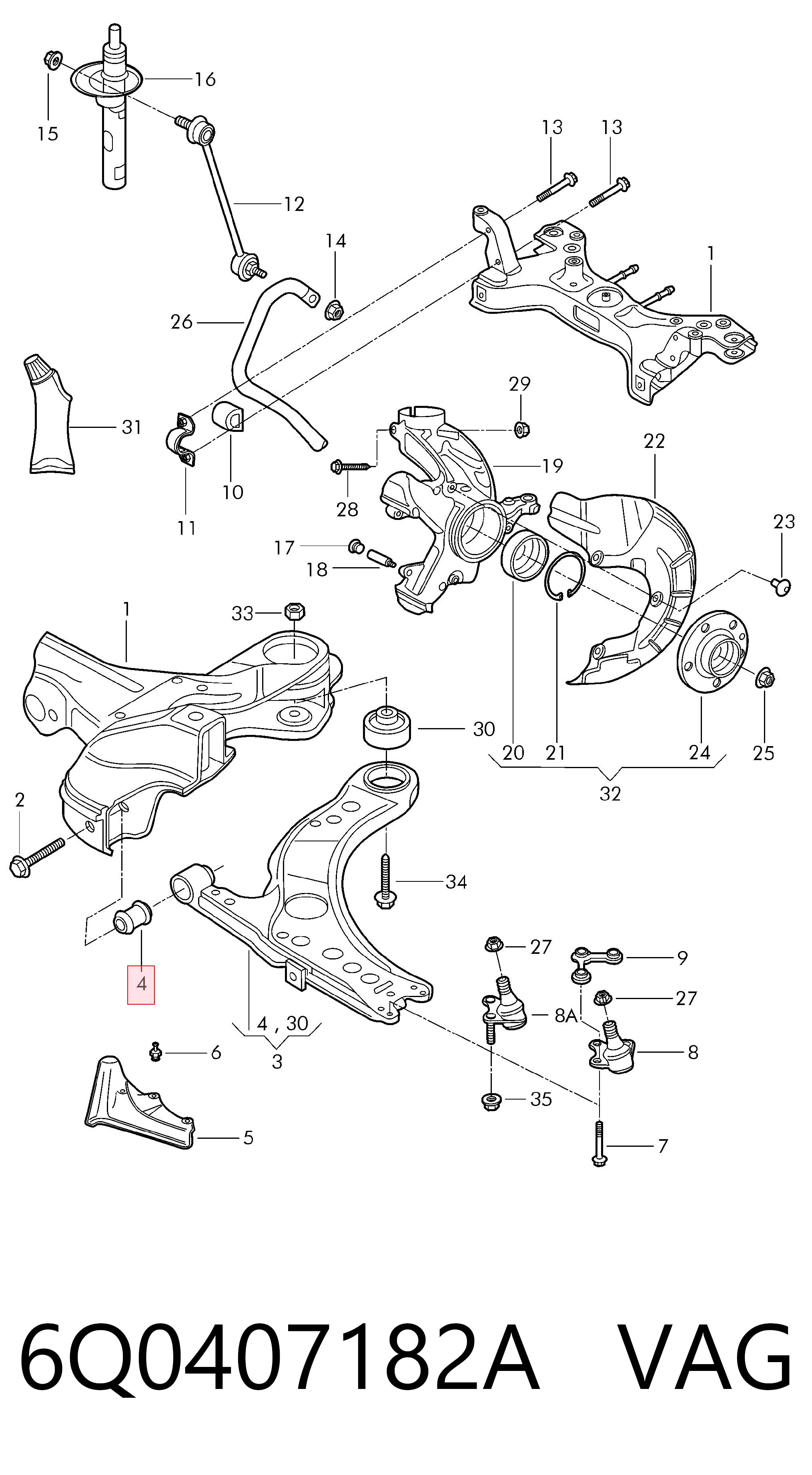 6Q0407182A VAG Silentblock przedniego wahacza dolnego