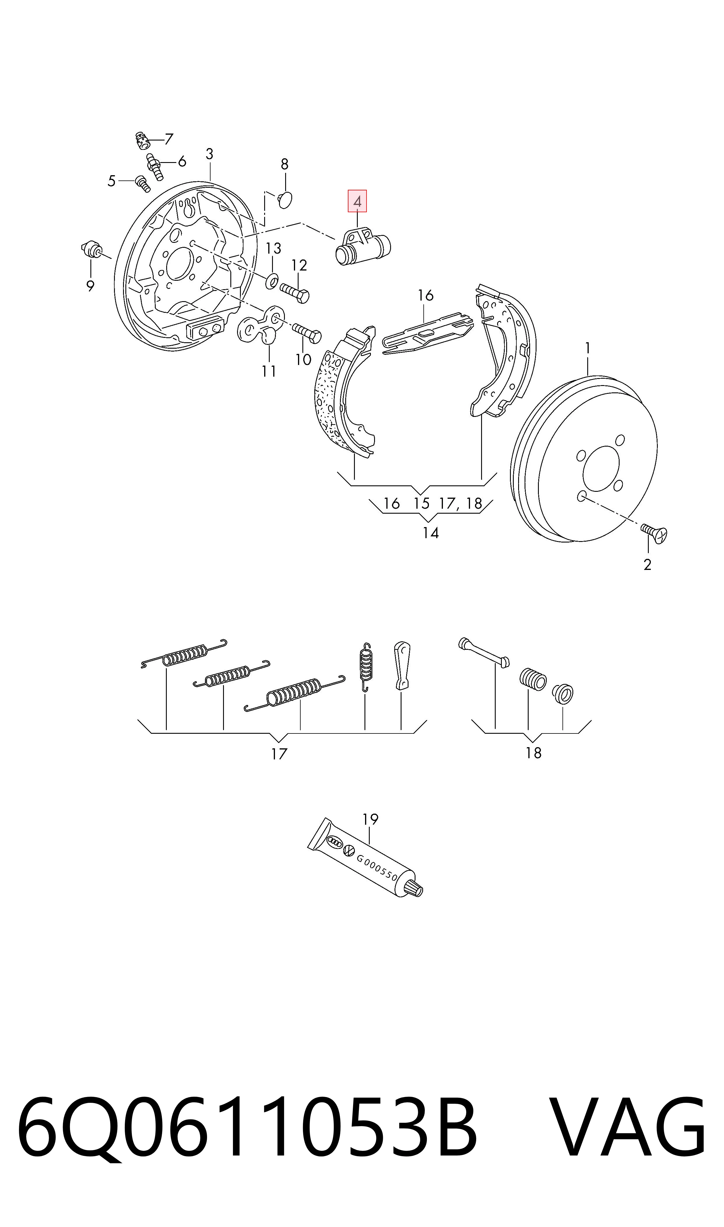 6Q0611053B VAG Cylinder hamulcowy roboczy tylny