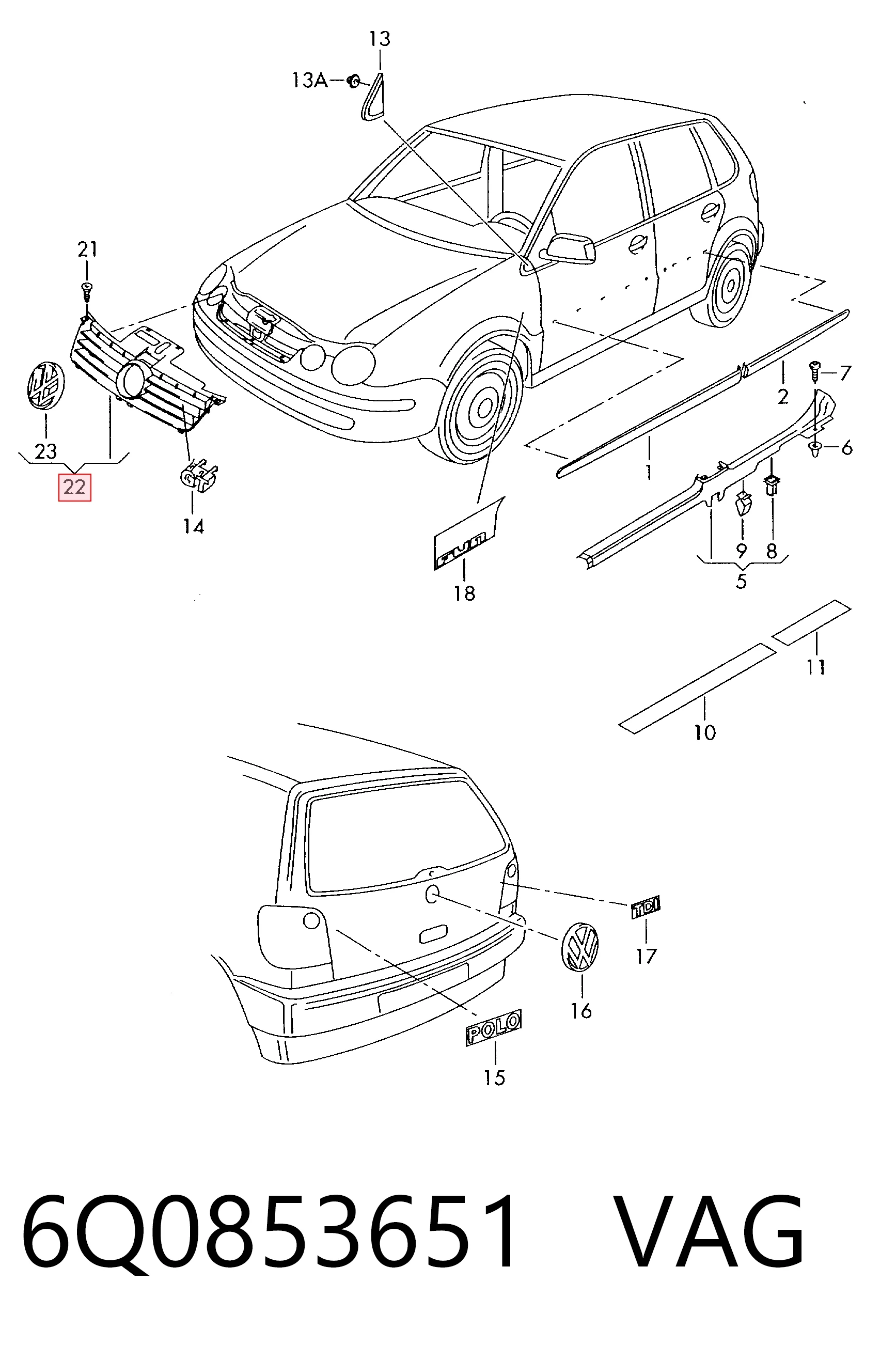 Do koszyka Atrapa chłodnicy Volkswagen Polo IV 9N, 9A