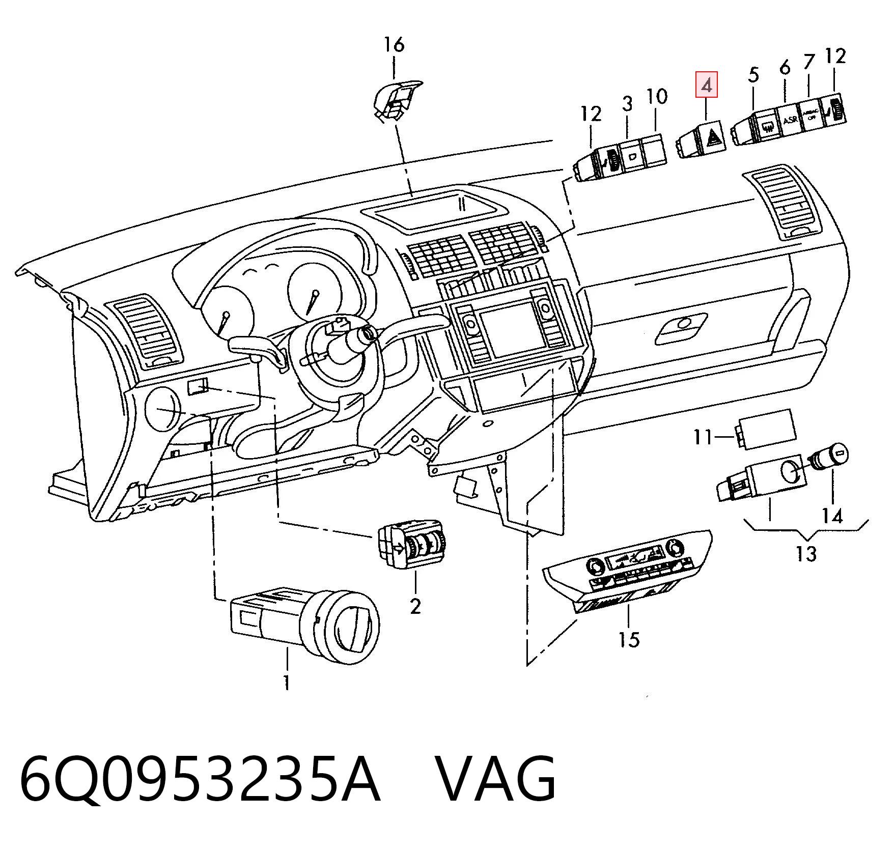 Przycisk włączania światła awaryjnego Volkswagen Polo IV hatchback (9N, 9A) (2001 - 2014) cena, od 23,85 USD