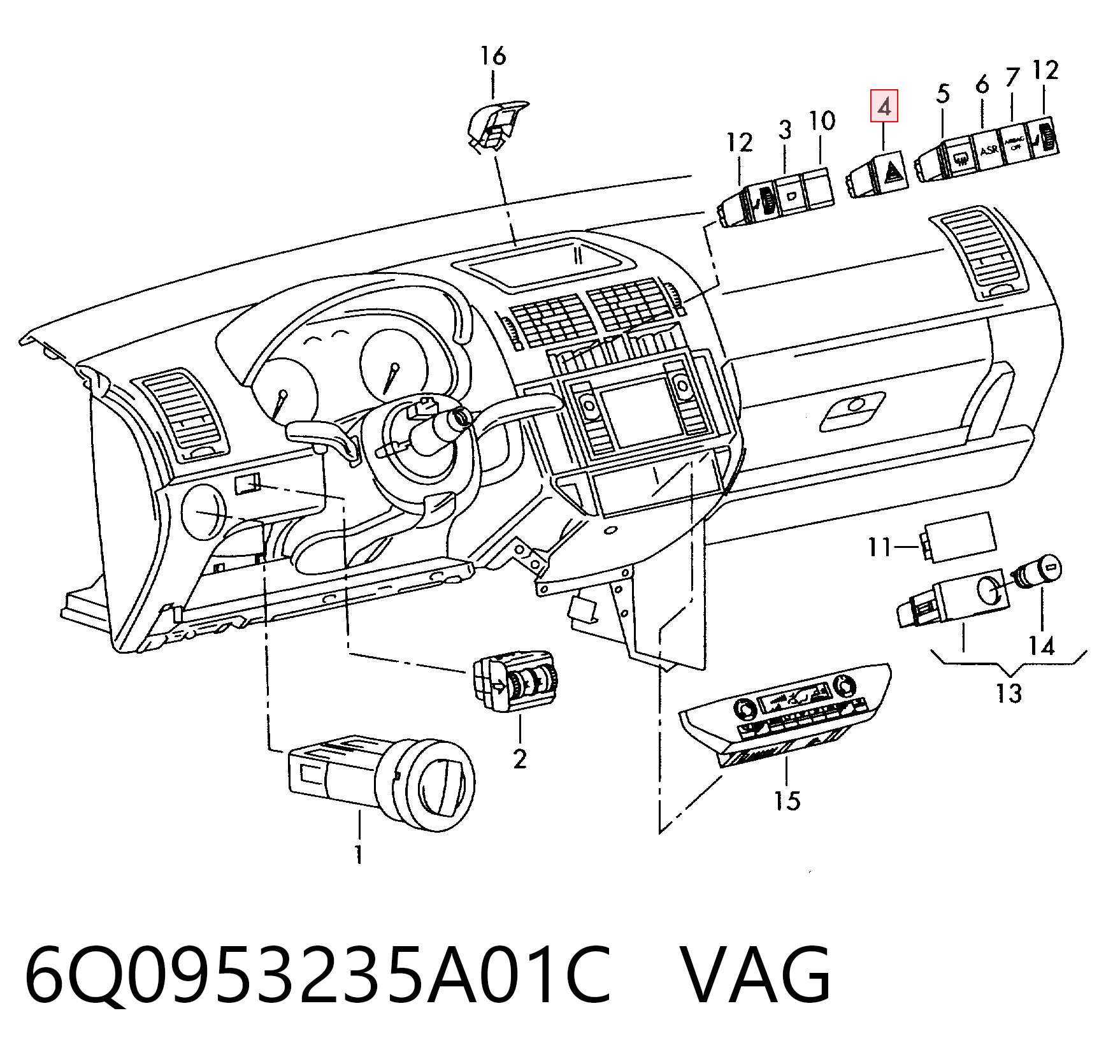 Przycisk włączania światła awaryjnego do Volkswagen Polo IV 9N, 9A