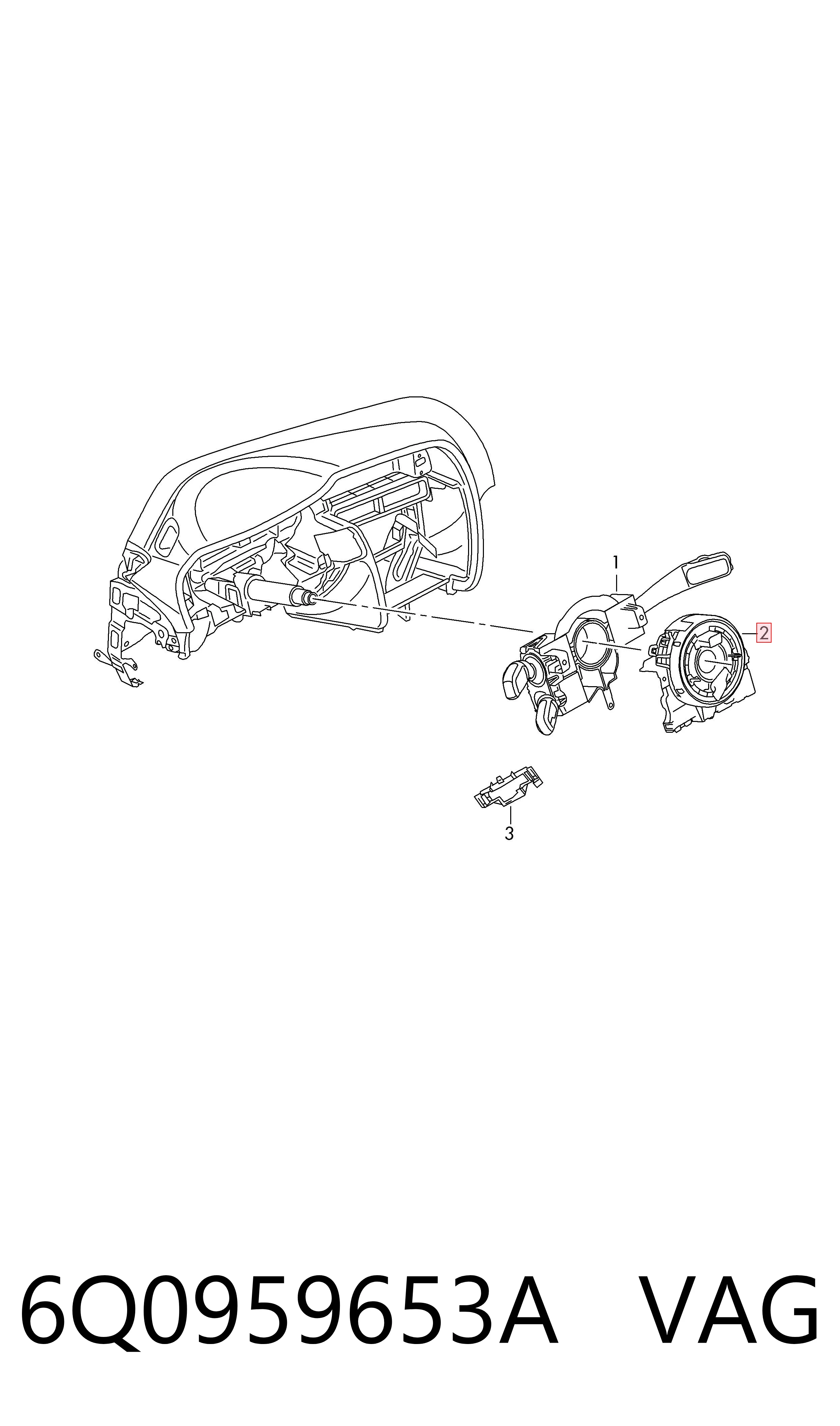 Pierścień kontaktowy AIRBAG, taśma kierownicy 6Q0959653A VAG