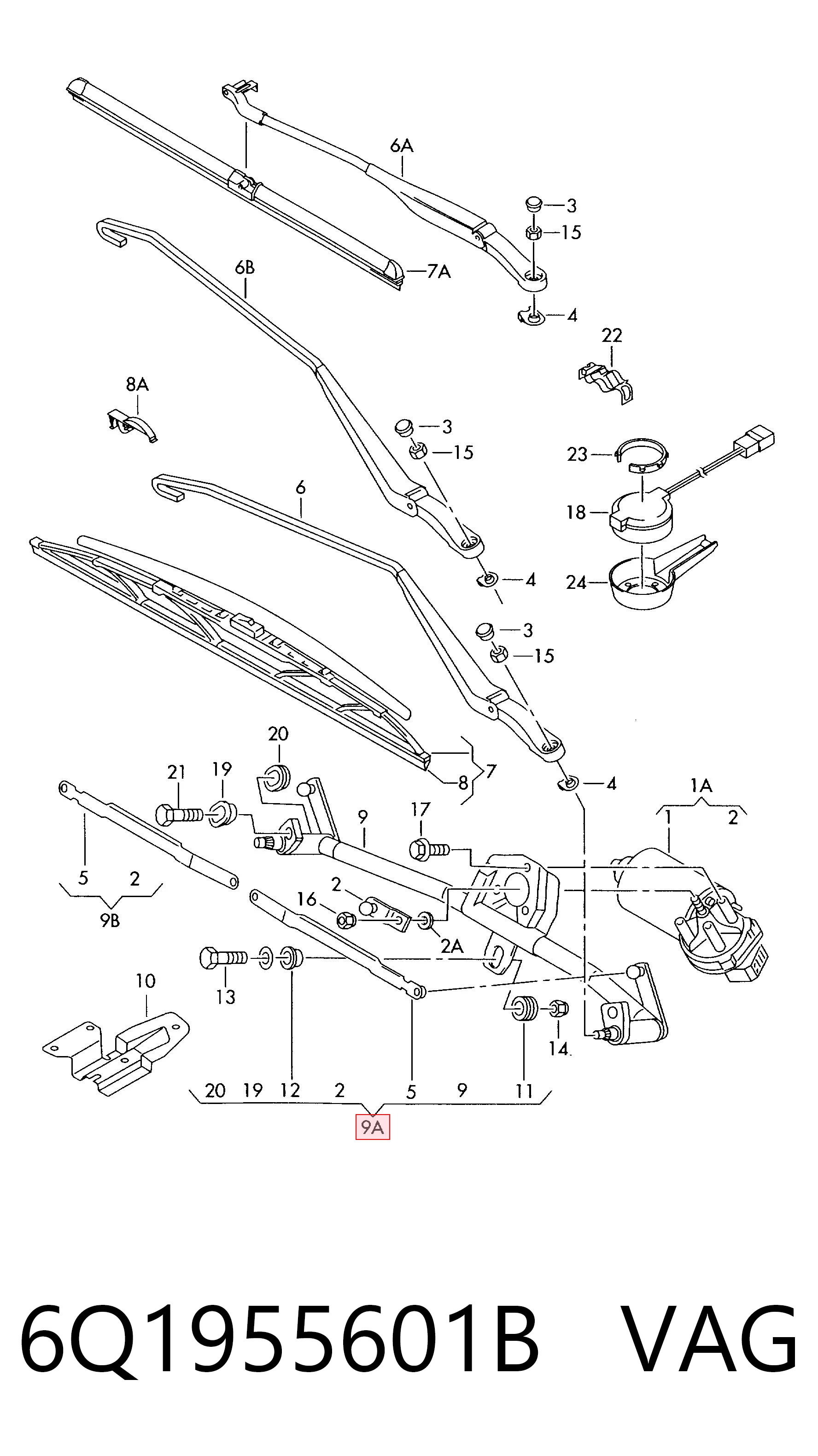 6Q1955601B VAG Mechanizm wycieraczek